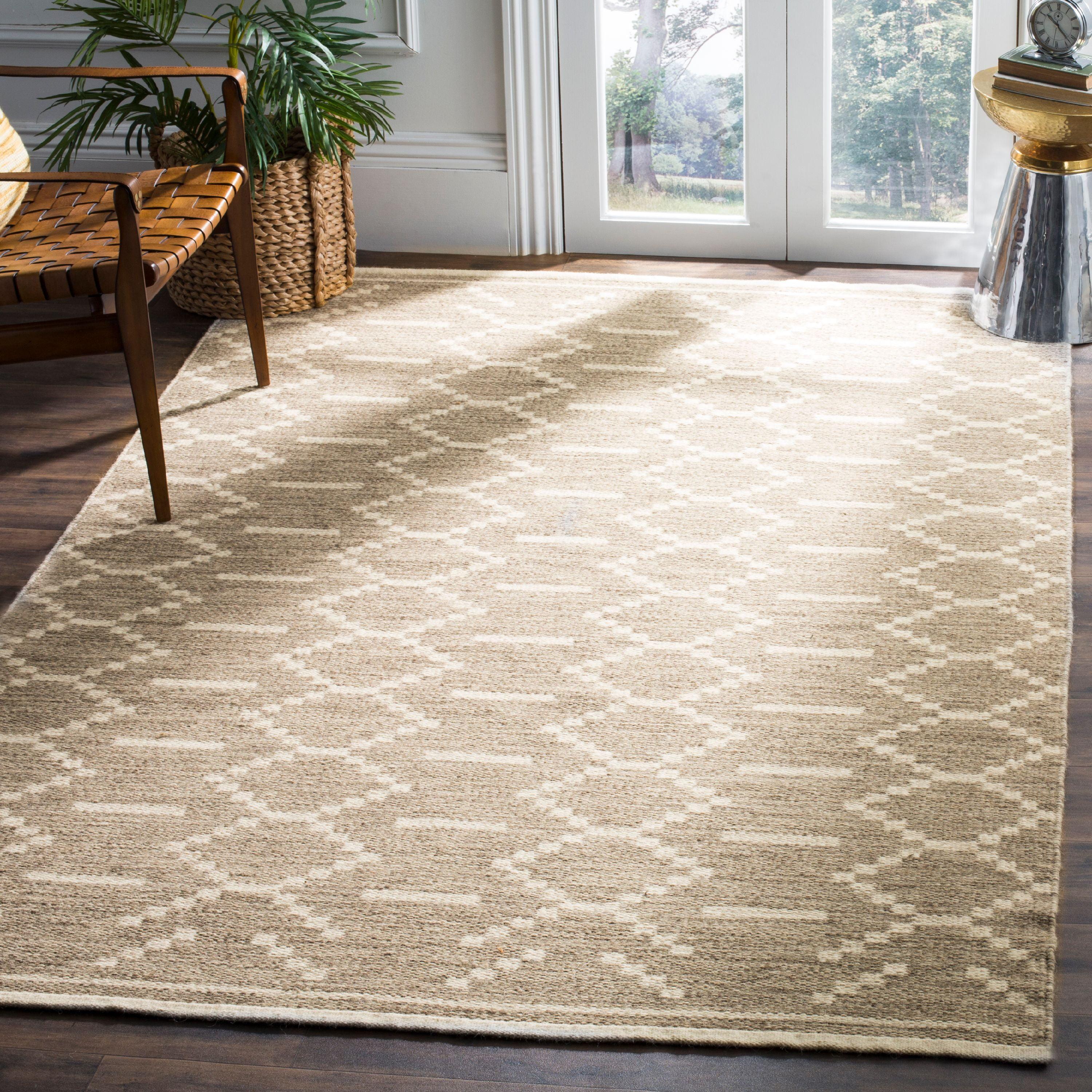 Grey and Ivory Handmade Wool Flat Weave Area Rug