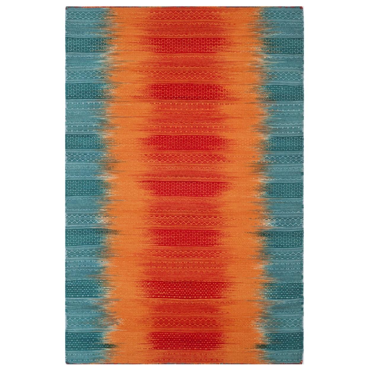 Teal and Red 4' x 6' Handmade Wool Kilim Area Rug