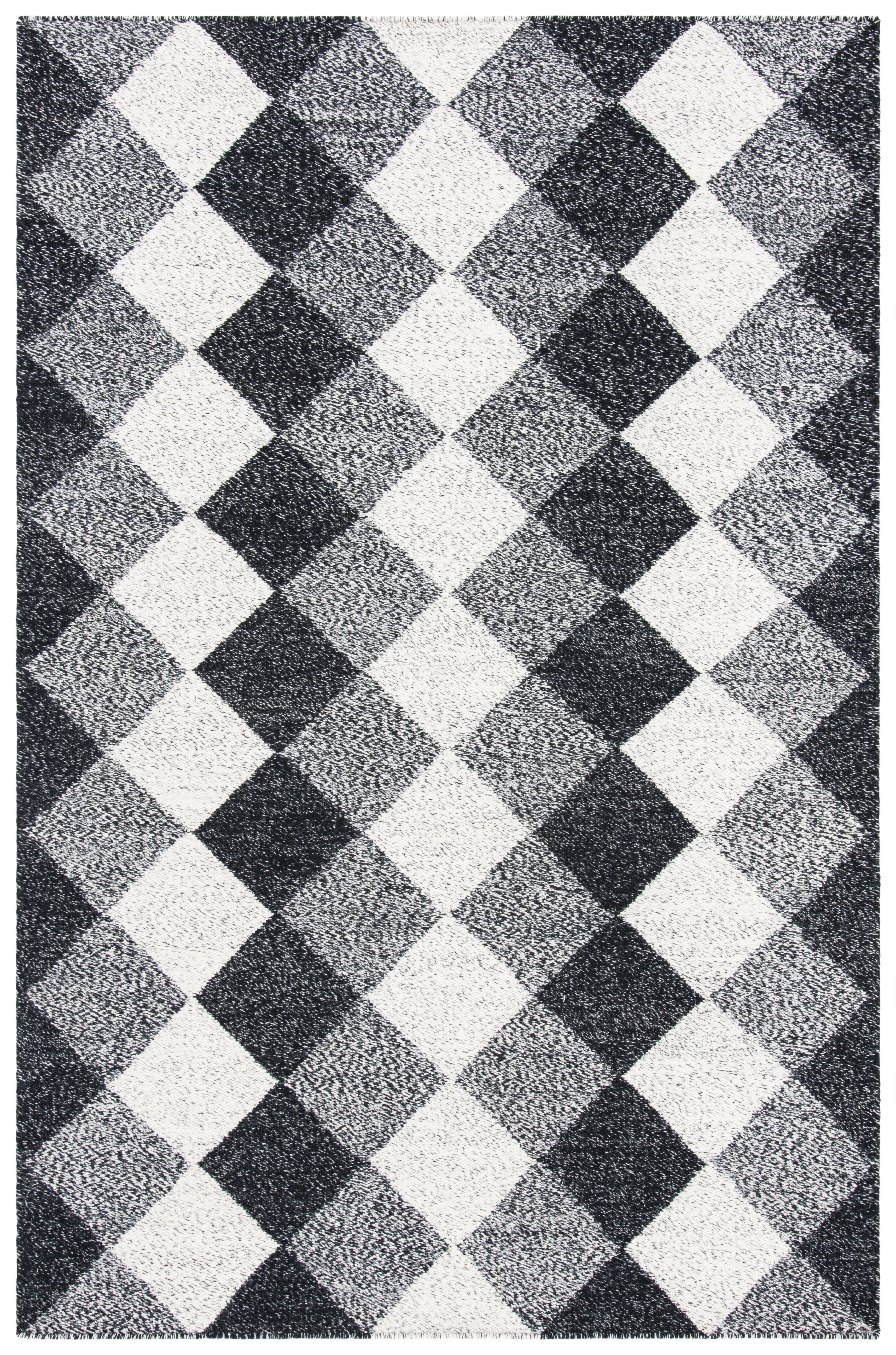 George Oliver Kilim Flat Weave Wool/Cotton Geometric Rug in Black