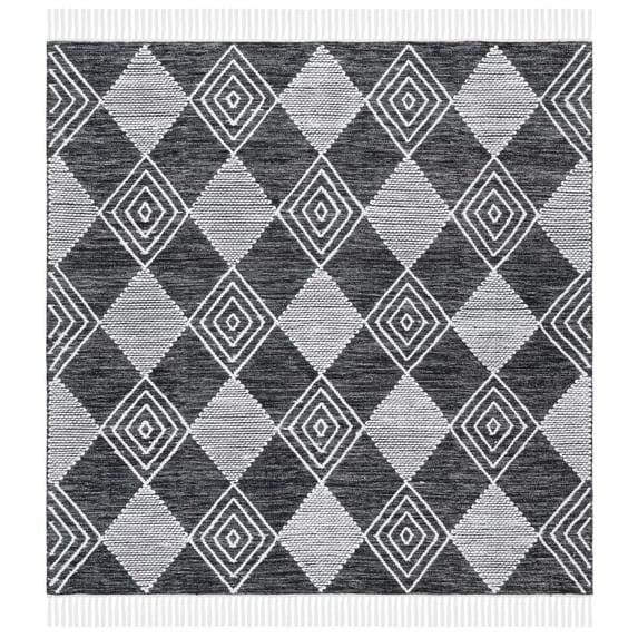Kilim KLM306 Hand Woven Area Rug - Black/Ivory - 6'x6' - Safavieh.