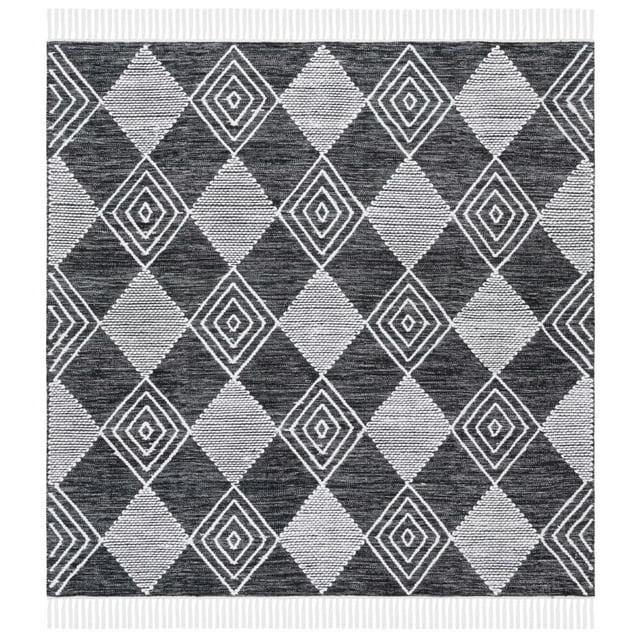 Kilim KLM306 Hand Woven Area Rug - Black/Ivory - 6'x6' - Safavieh.
