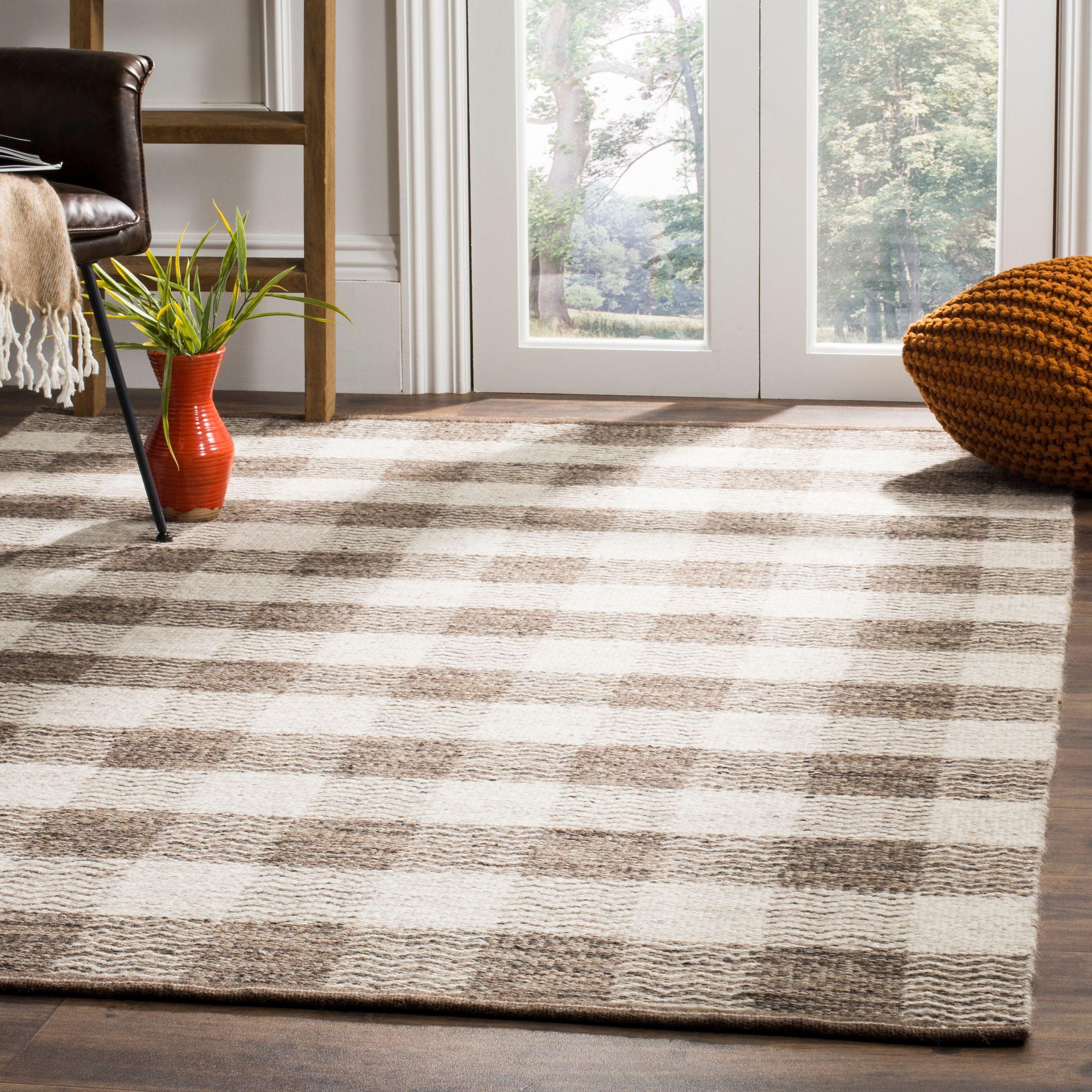 Light Gray and Brown Wool 4' x 6' Handwoven Area Rug