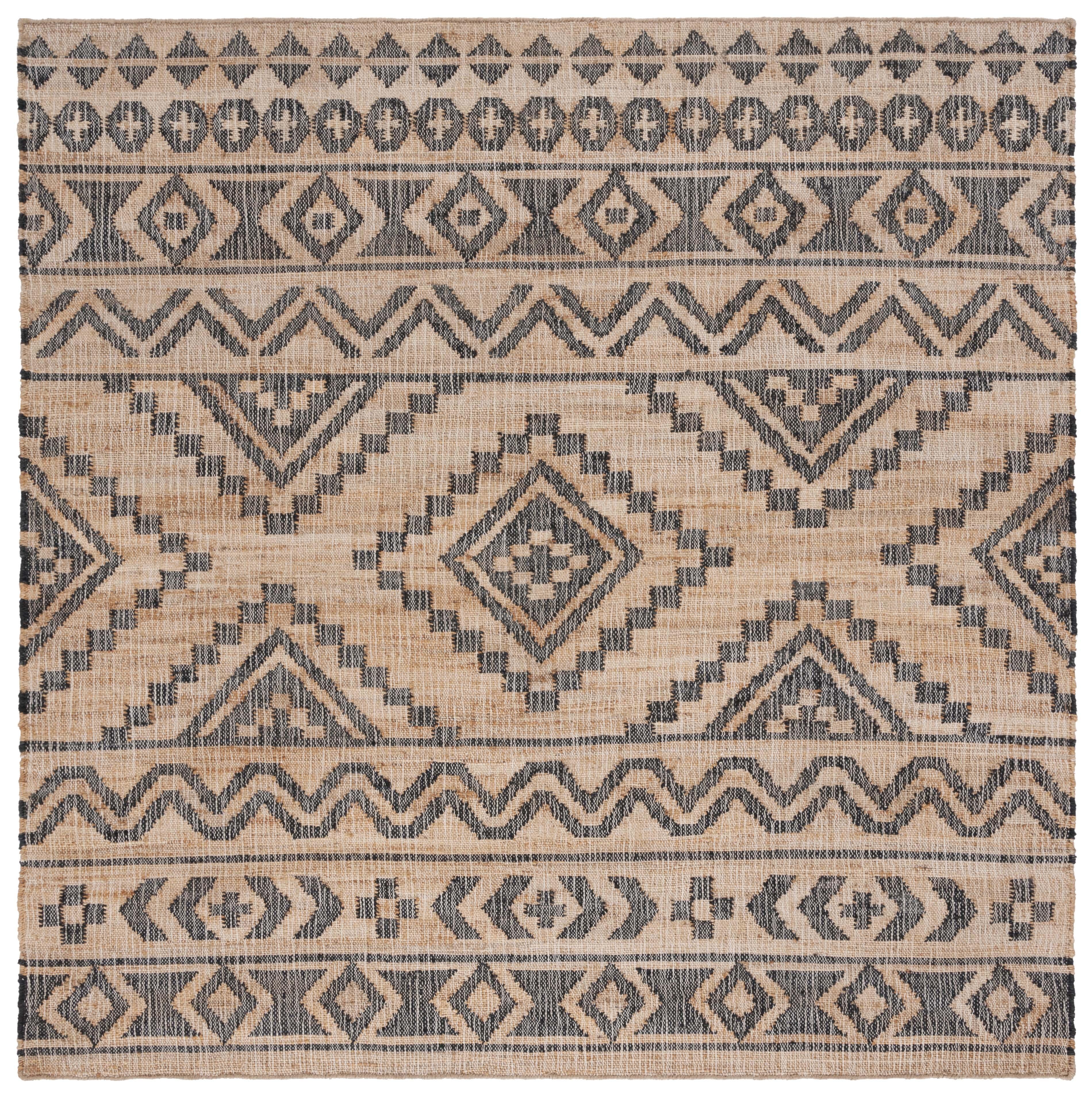 Kilim KLM751 Hand Loomed Area Rug - Natural/Charcoal - 7'x7' - Safavieh