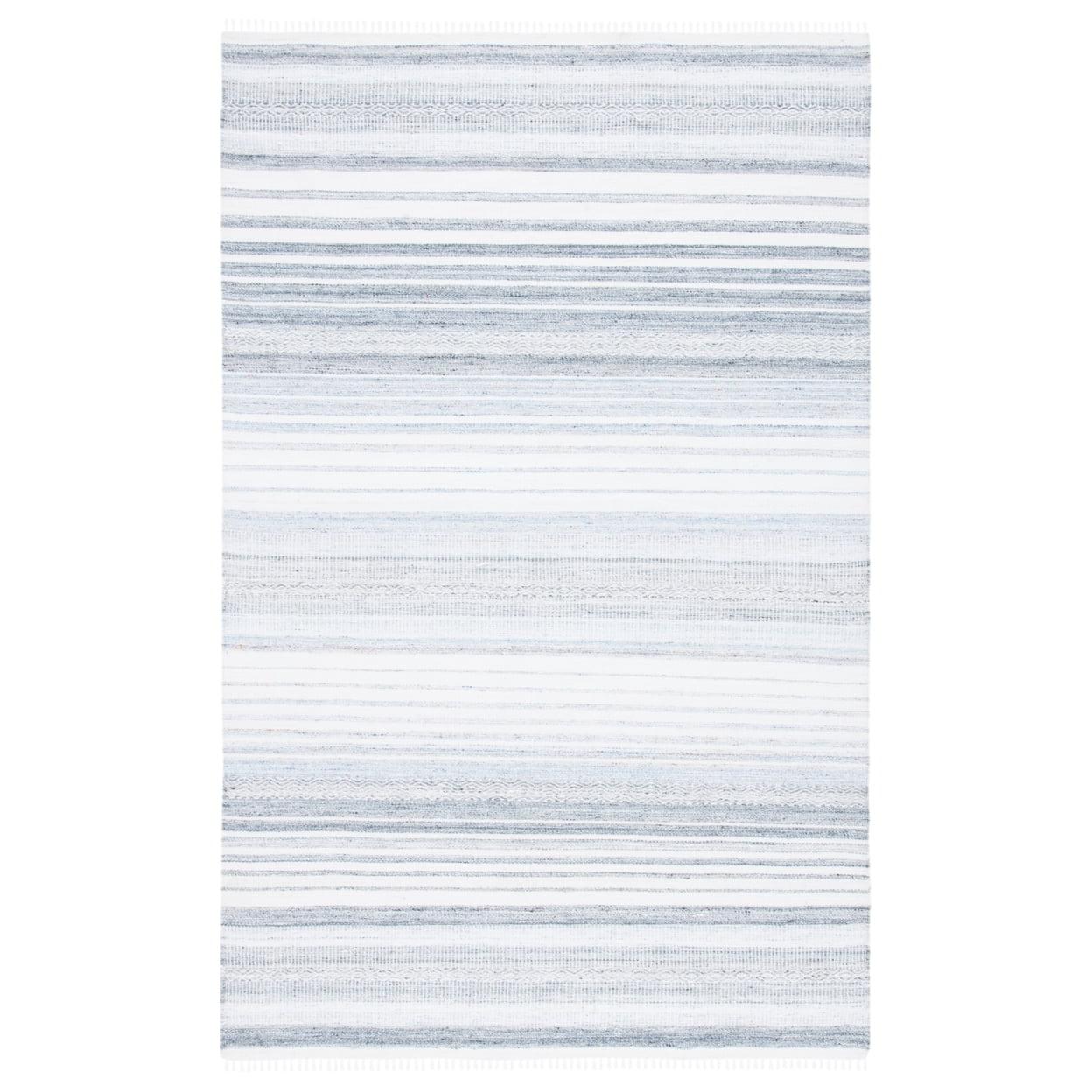 Handmade Light Blue and Ivory Wool Striped Area Rug, 5 ft. x 8 ft.