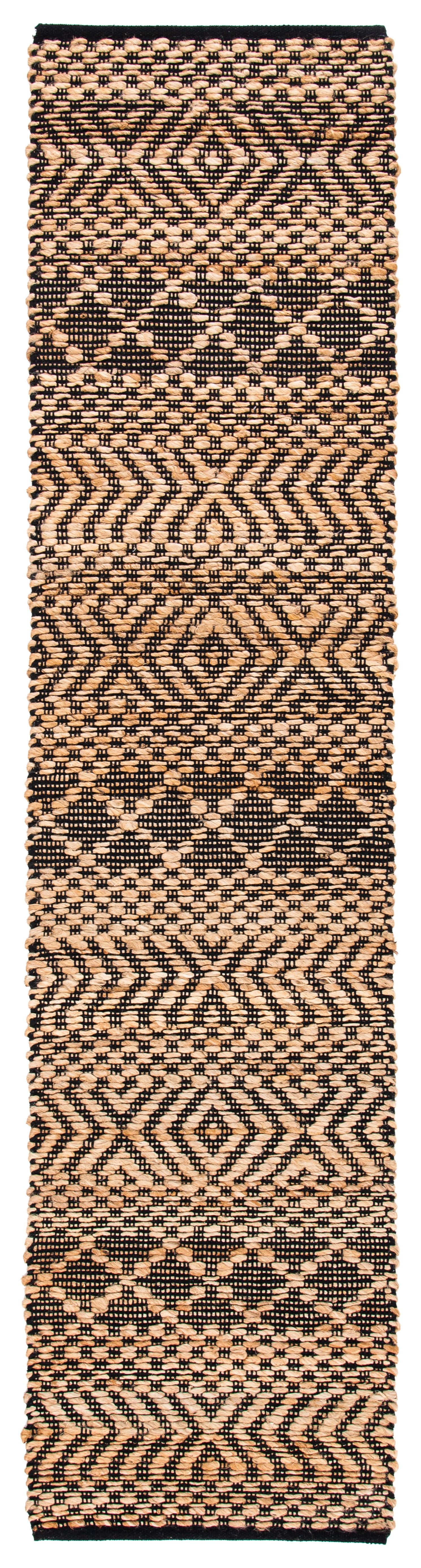 Natural and Black Handwoven Flatweave Tribal Runner Rug