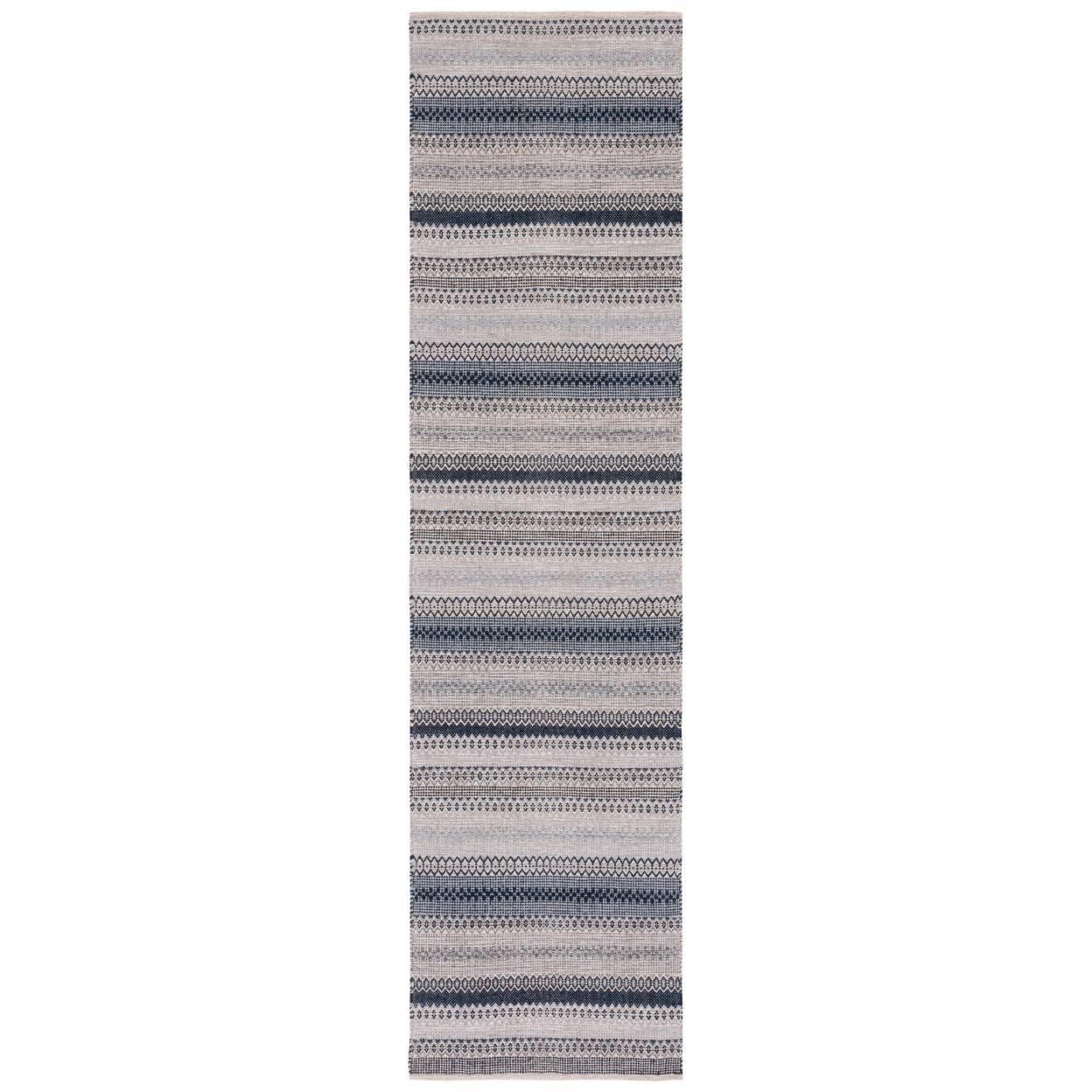 Bohemian Gray Nomadic Cotton Flat Woven Runner Rug - 27in x 9in