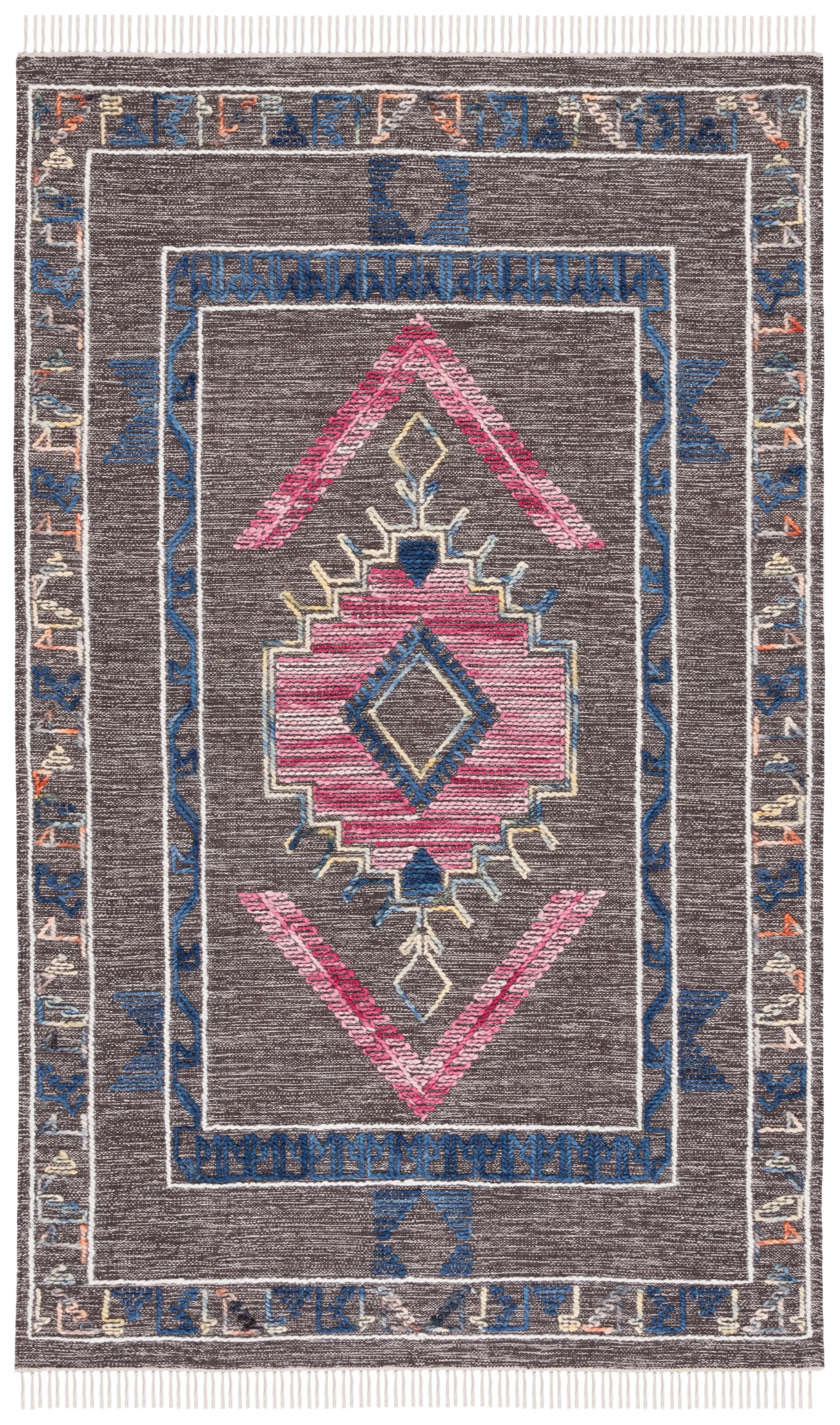 Handwoven Brown and Pink Wool Geometric Area Rug, 5' x 8'