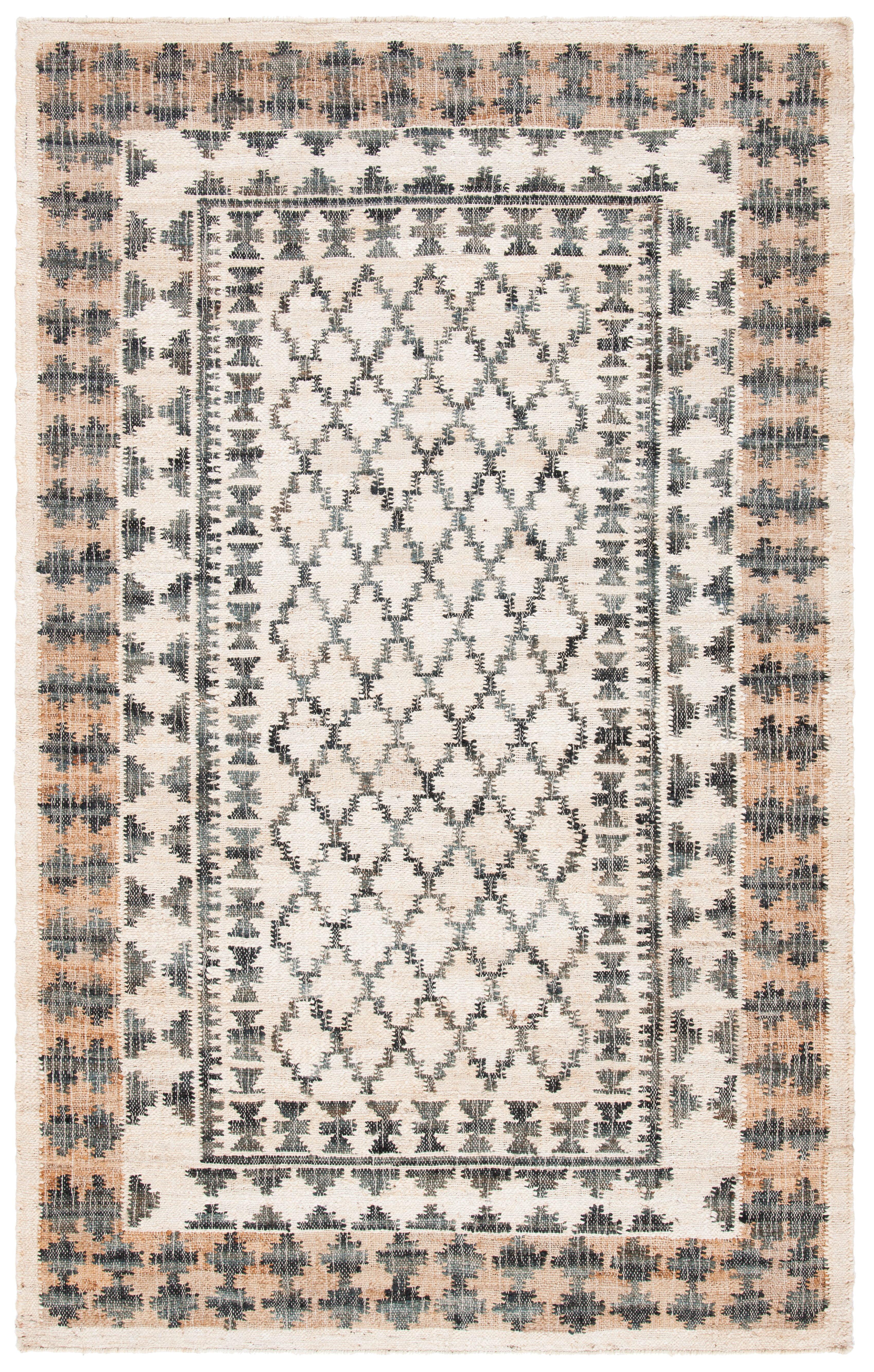 Ivory and Grey Handwoven Geometric Kilim Area Rug 5' x 8'