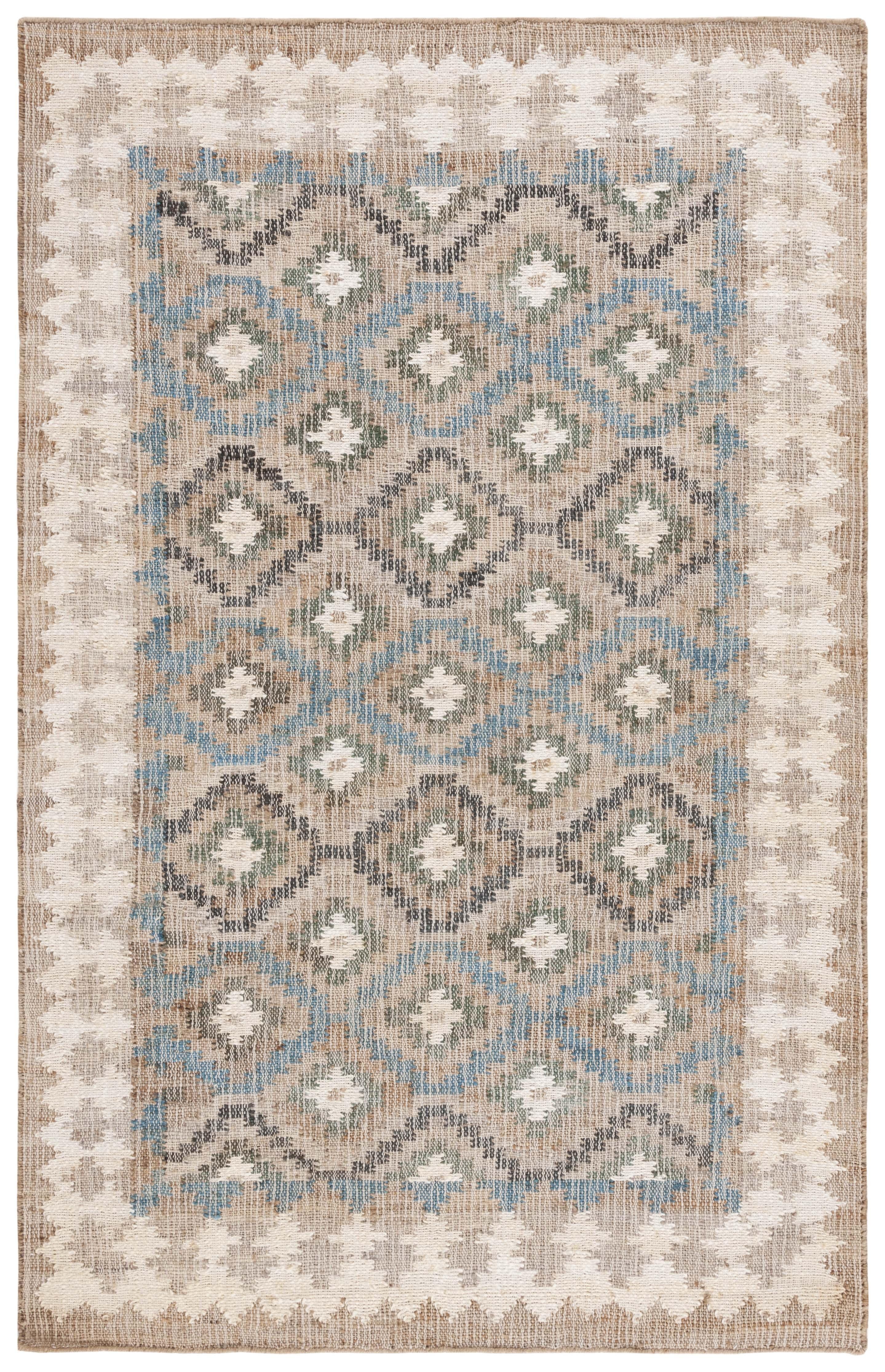 Handmade Blue Wool Square Flat Woven Area Rug