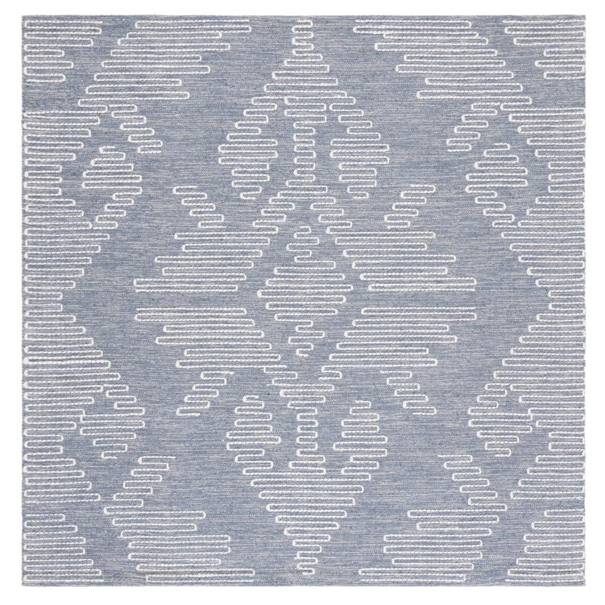 Handwoven Nomadic Blue & Ivory Wool-Cotton Square Rug - 6'