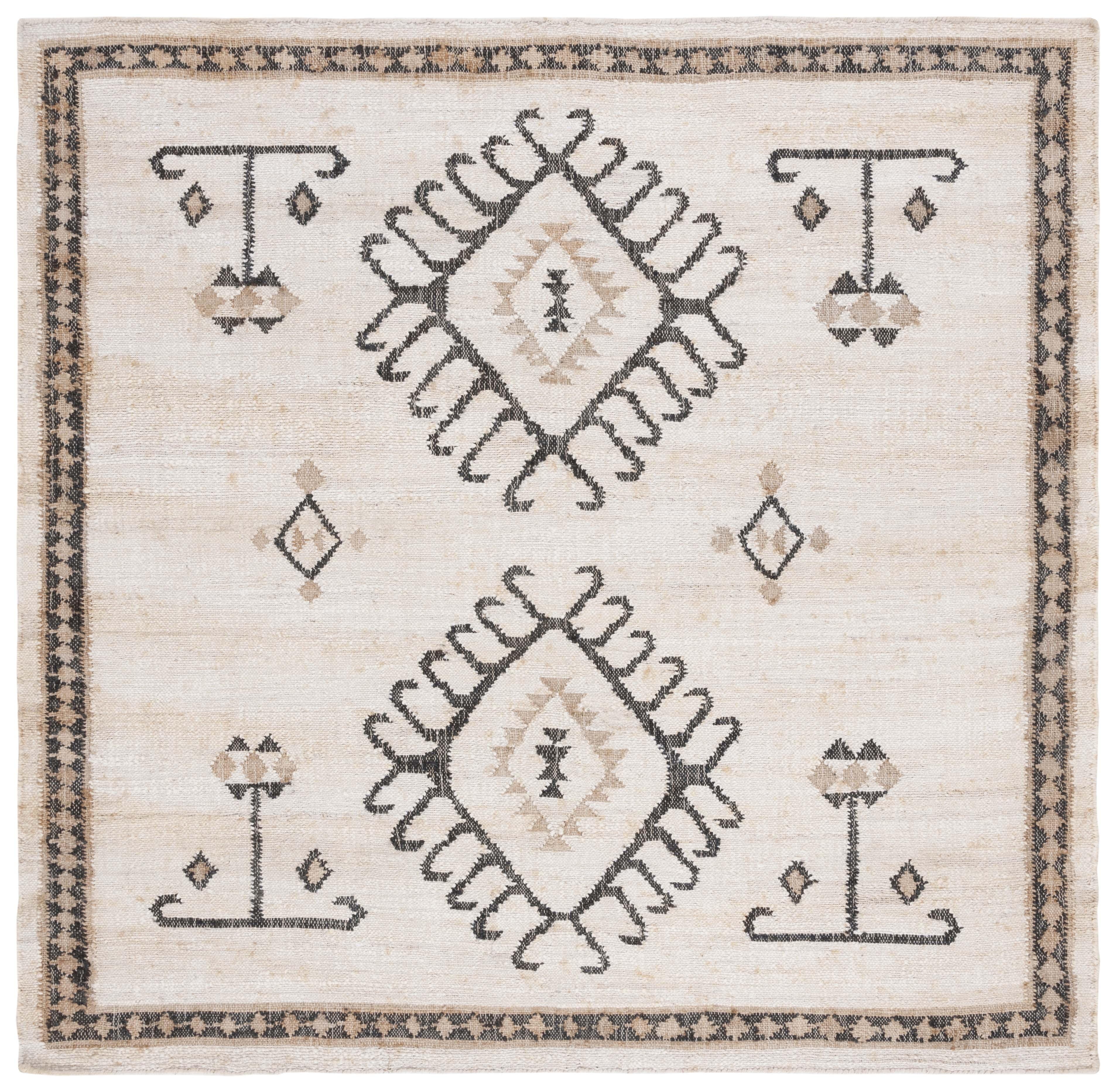 Kilim KLM762 Flat Weave Accent Rug - Ivory/Black - 3'x3' - Safavieh