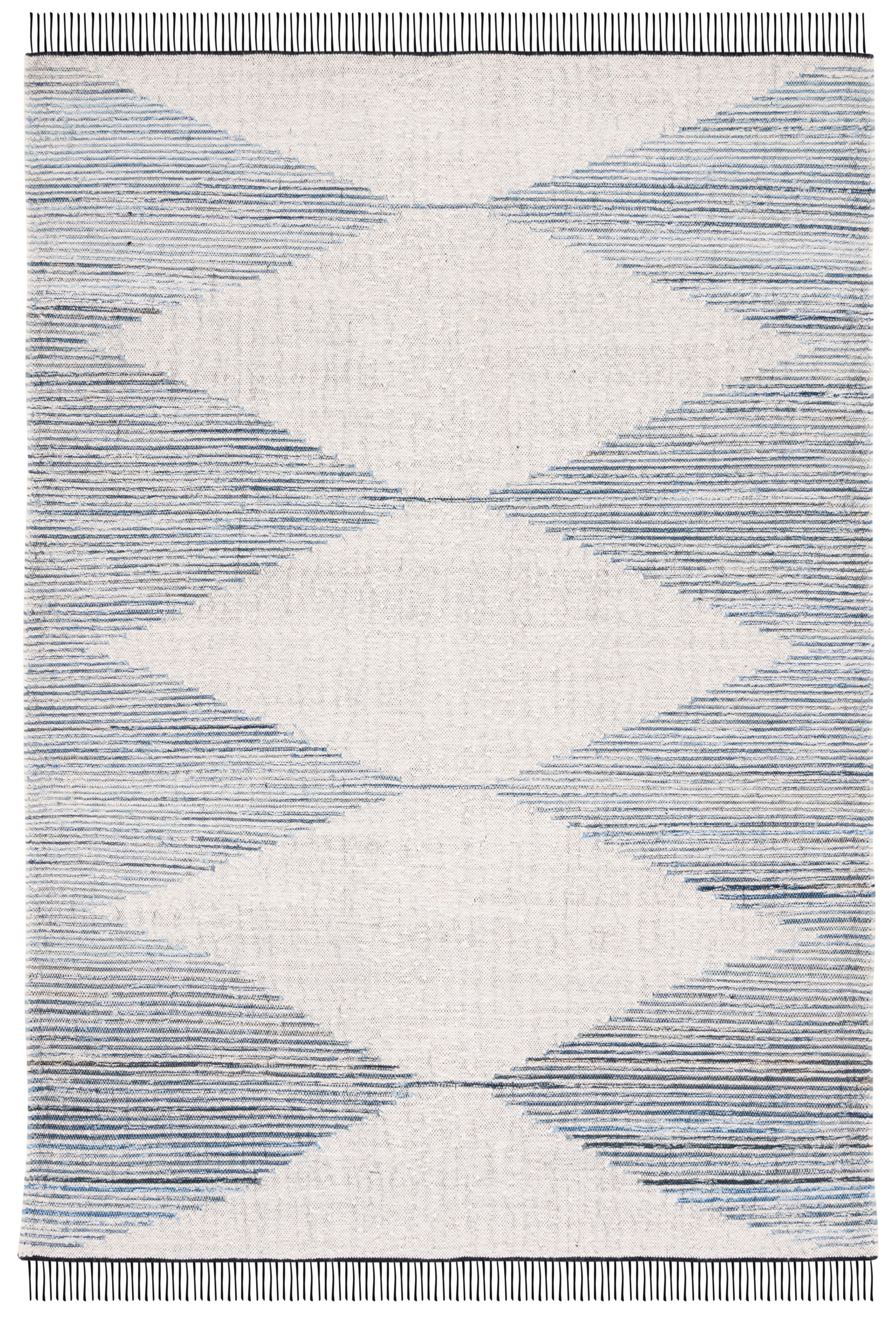 Kilim With Fringes KLM309 Flat Weave Area Rug - Blue/Ivory - 8'x10' - Safavieh