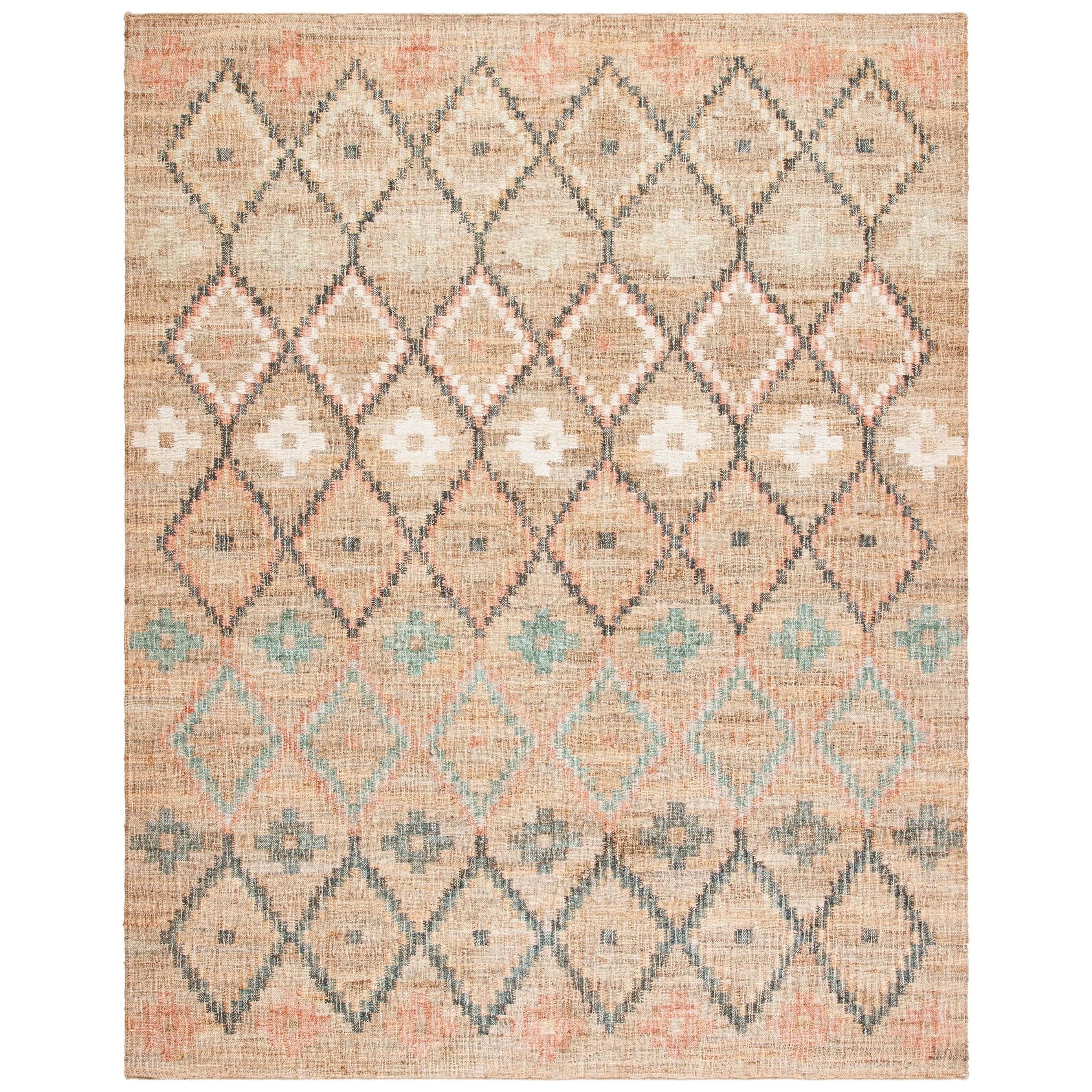 SAFAVIEH Kilim Mendoza Geometric Floral Area Rug, Natural/Blue, 9' x 12'