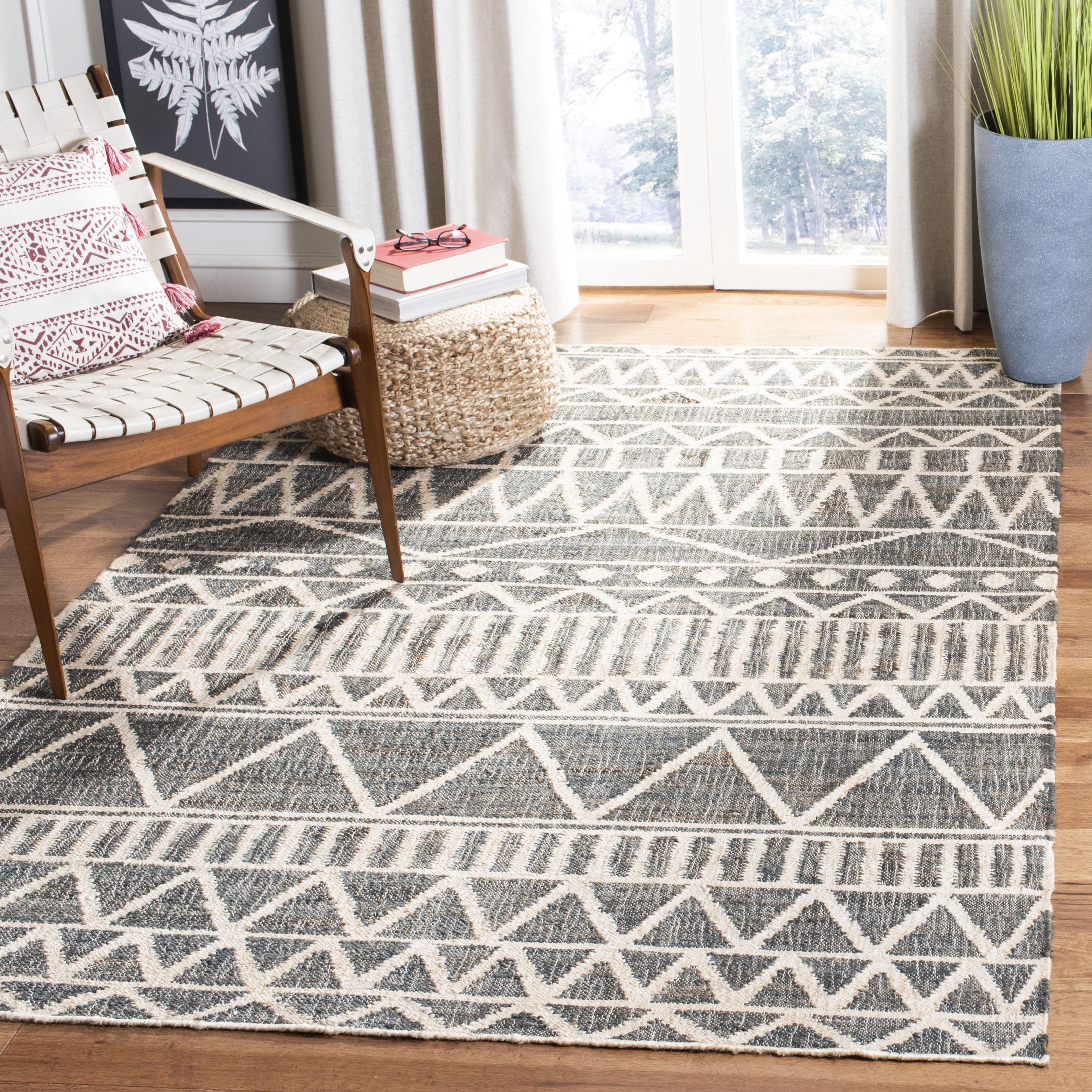 Charcoal & Natural Bohemian 4' x 6' Hand-Woven Kilim Area Rug