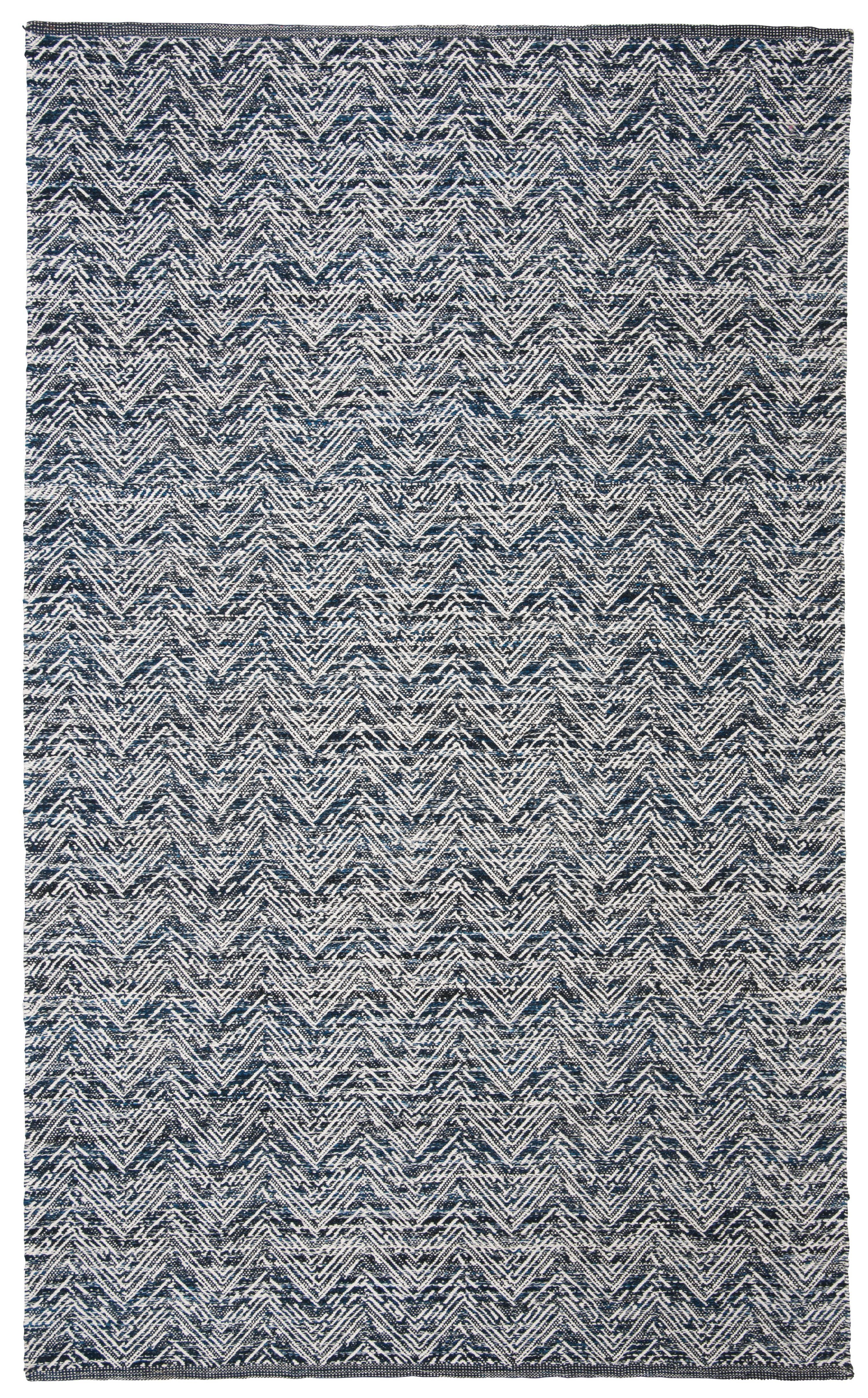 Navy and White Handmade Wool Chevron Area Rug, 5' x 8'