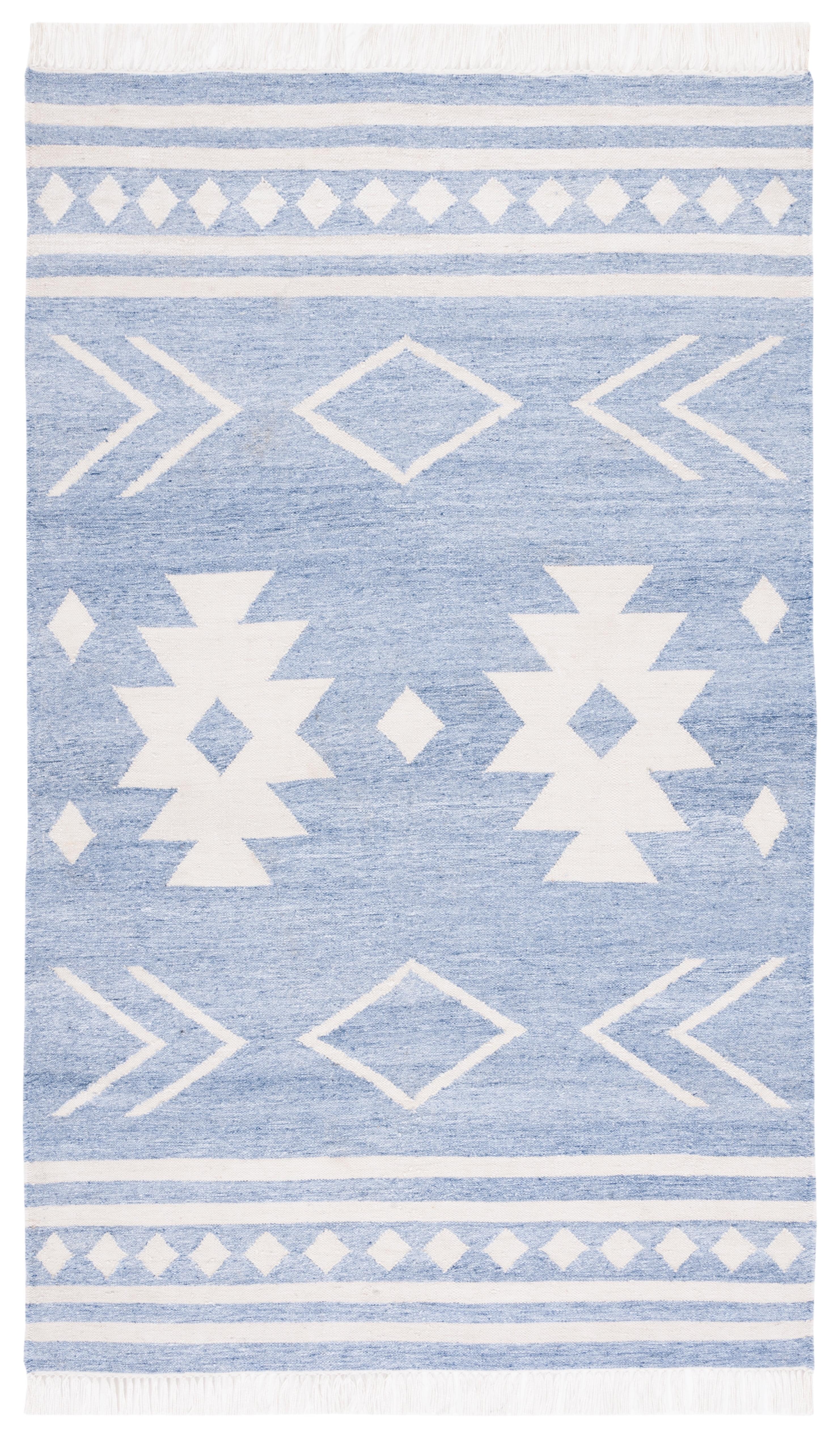 Kilim With Fringes KLM764 Flat weave Area Rug - Blue/Ivory - 5'x8' - Safavieh