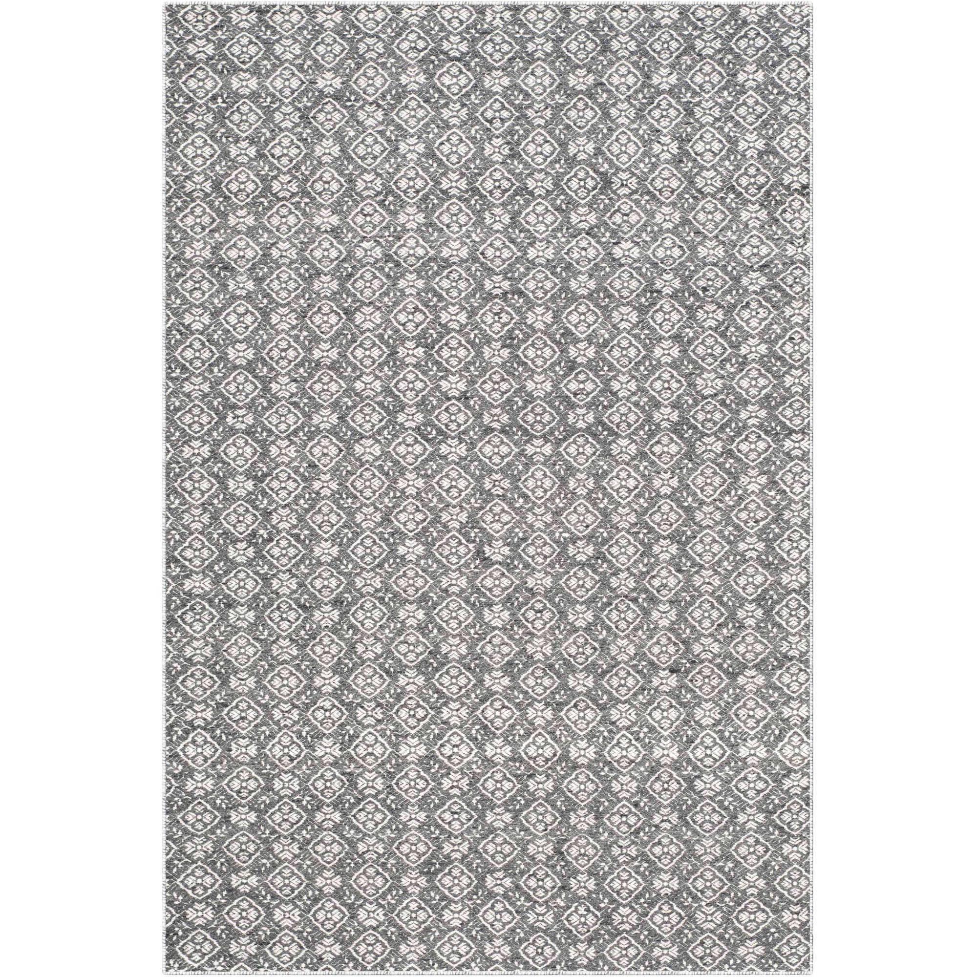 Ivory & Charcoal Handwoven Kilim Wool Rug 4' x 6'