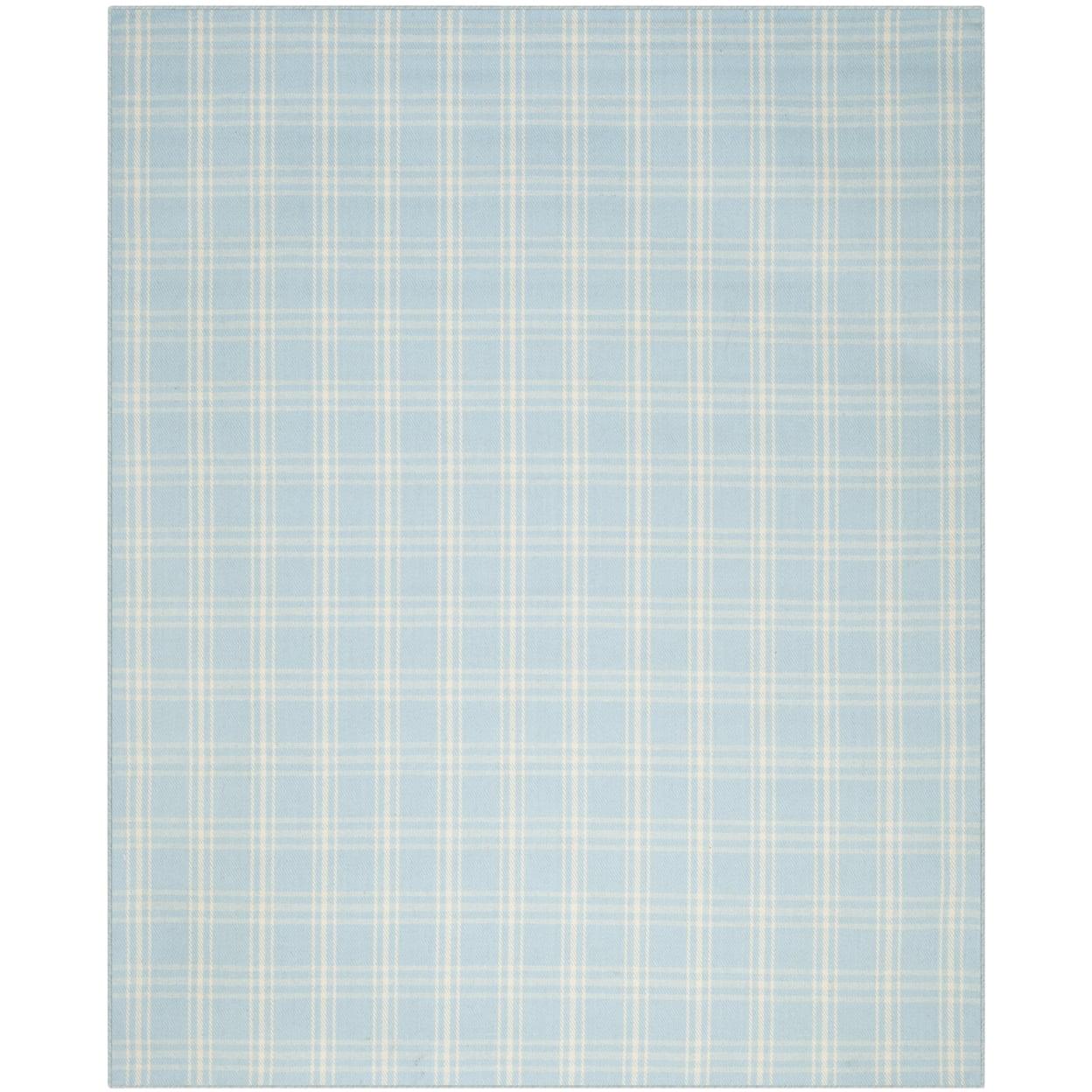 Light Blue Handwoven Kilim Wool Rug 8' x 10' - Reversible and Stain-Resistant