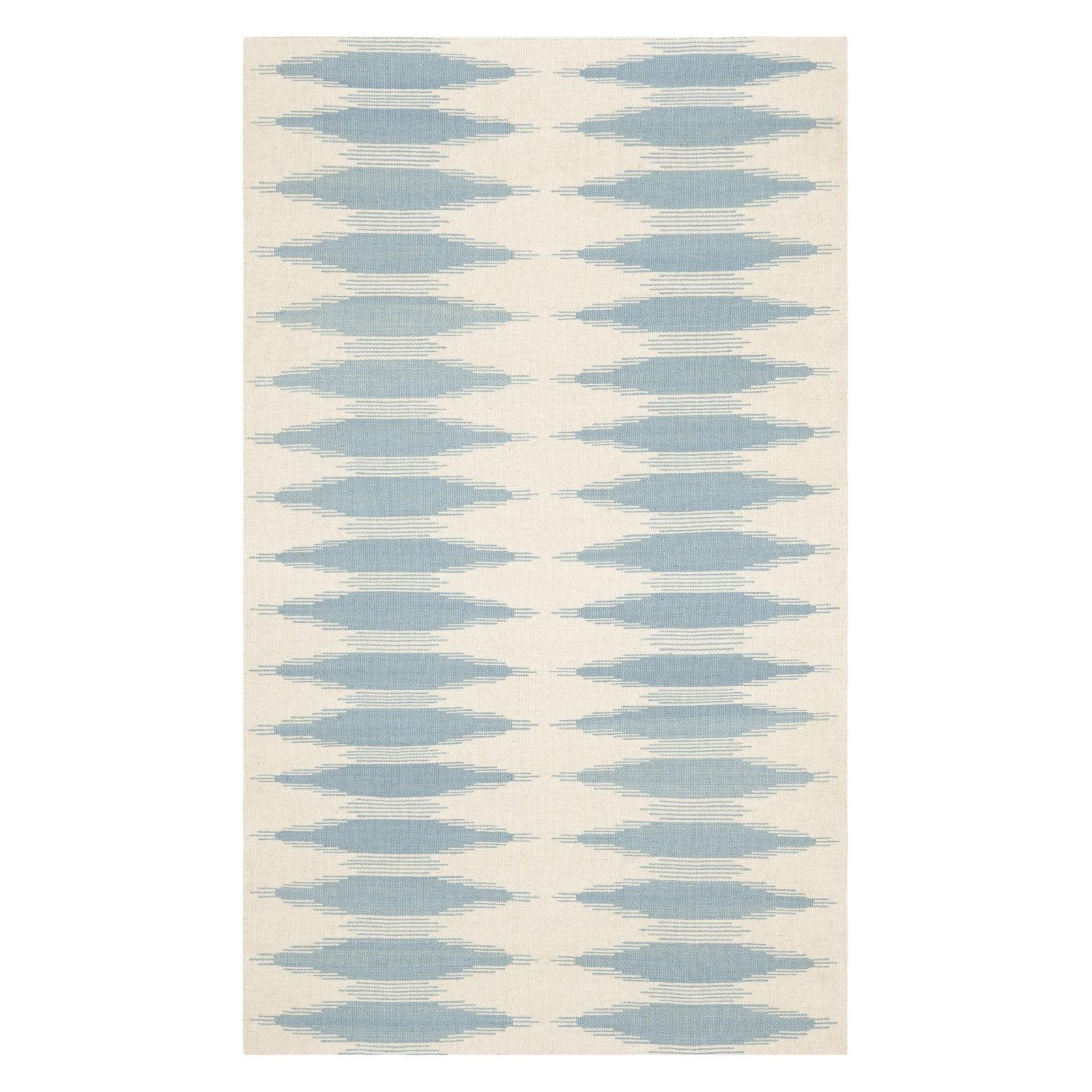 Ivory and Blue Geometric Wool 5' x 8' Area Rug