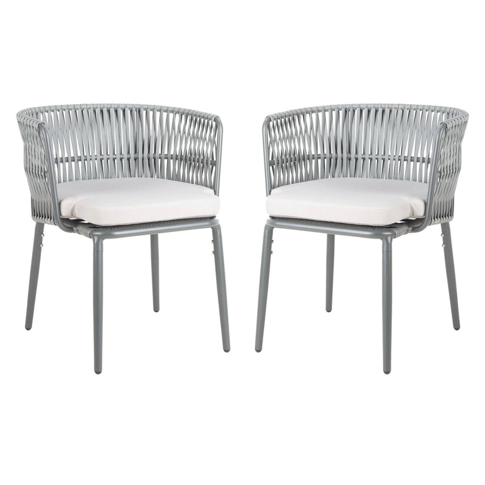 Gray Rope and Aluminum Outdoor Dining Chair with Cushions