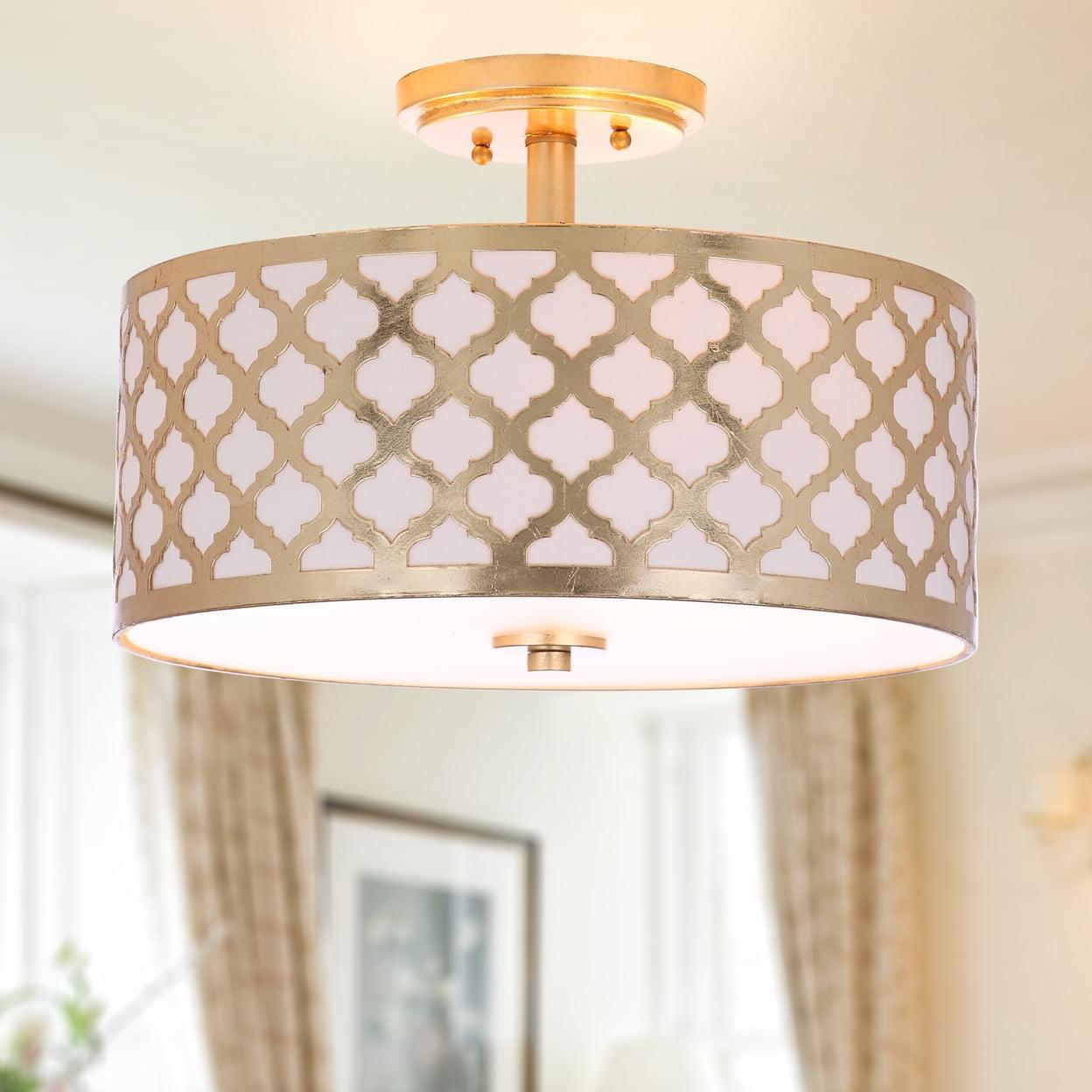 Gold Quatrefoil Drum Semi Flush Mount Ceiling Light