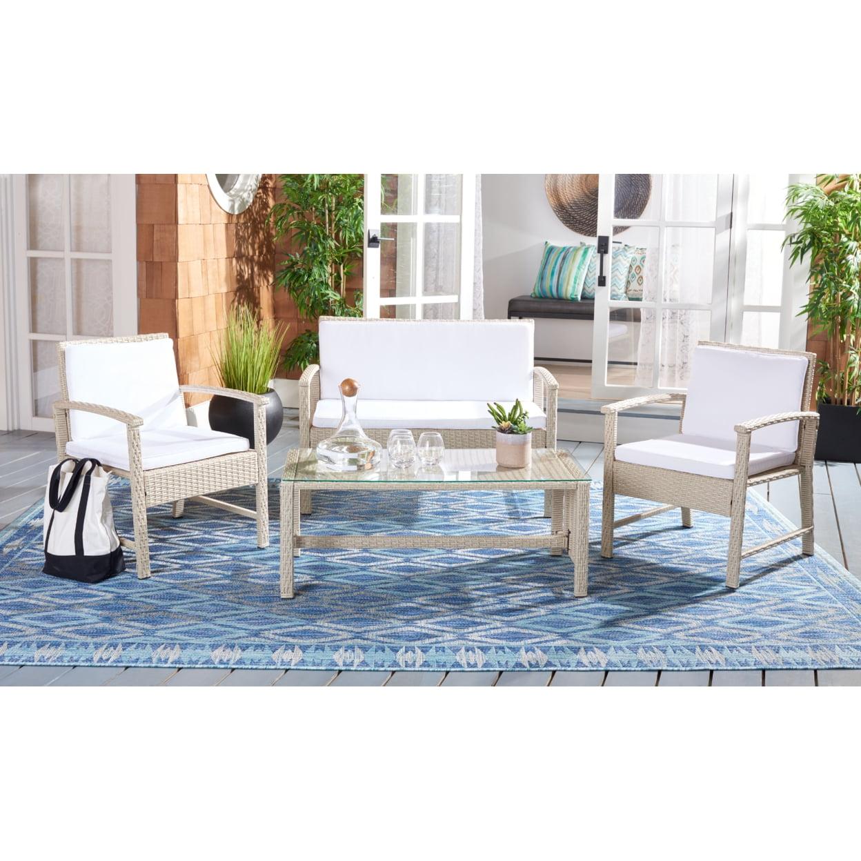 Krissy 4-Person Beige Wicker Outdoor Living Set with White Cushions