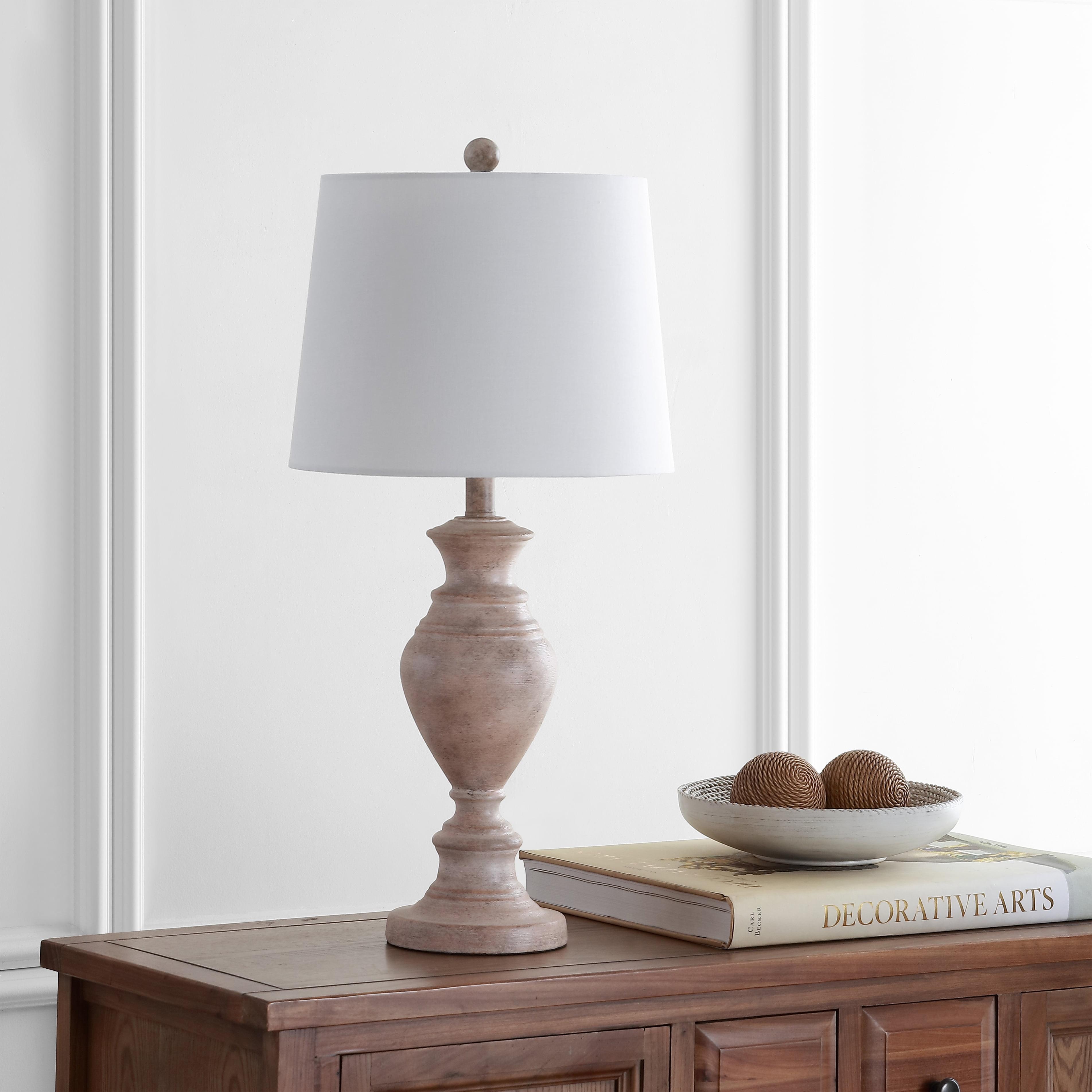 Romantic Rustic Brown Wood Finish Table Lamp with Off-White Cotton Shade