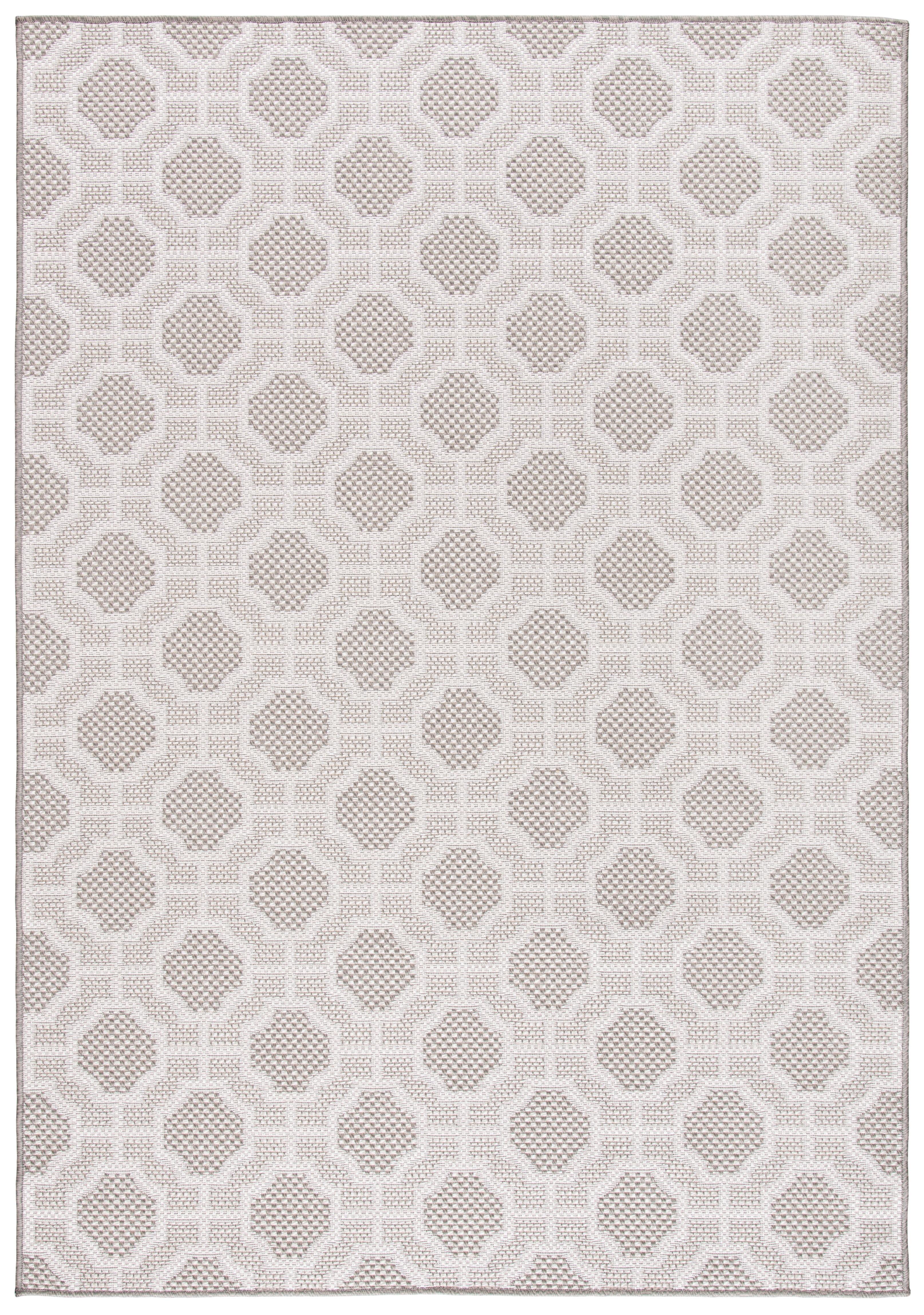 Beige and Taupe Geometric Round Synthetic Rug