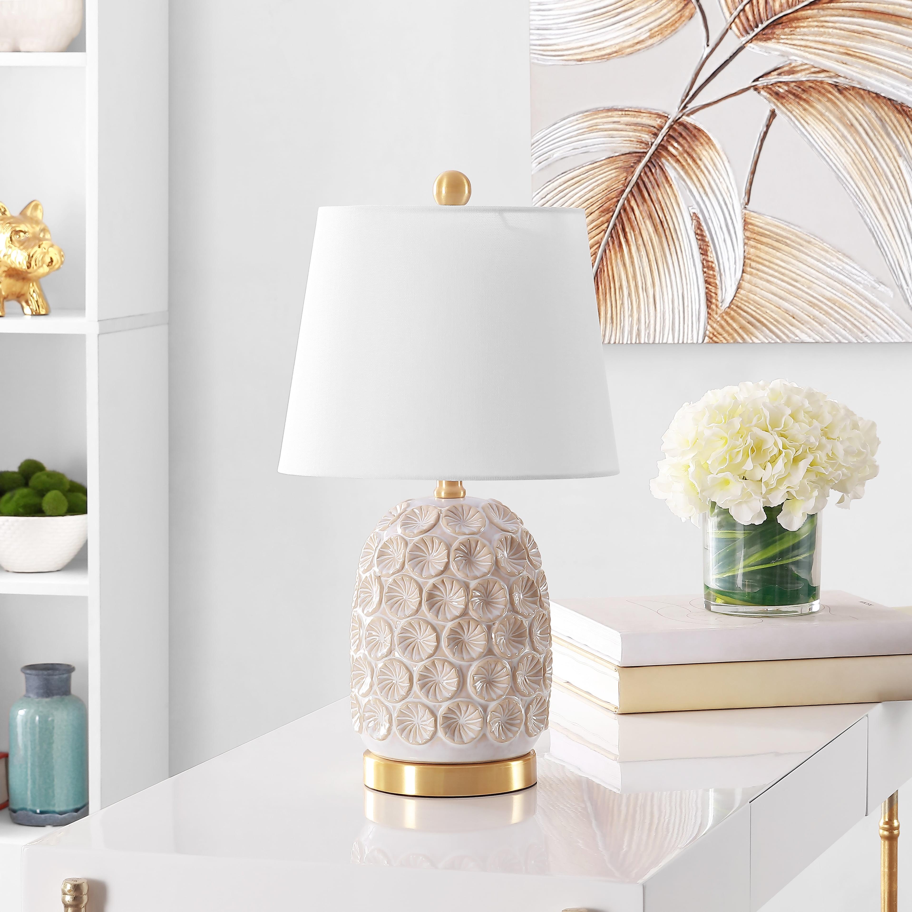 Lamson 21-inch White and Gold Floral Table Lamp