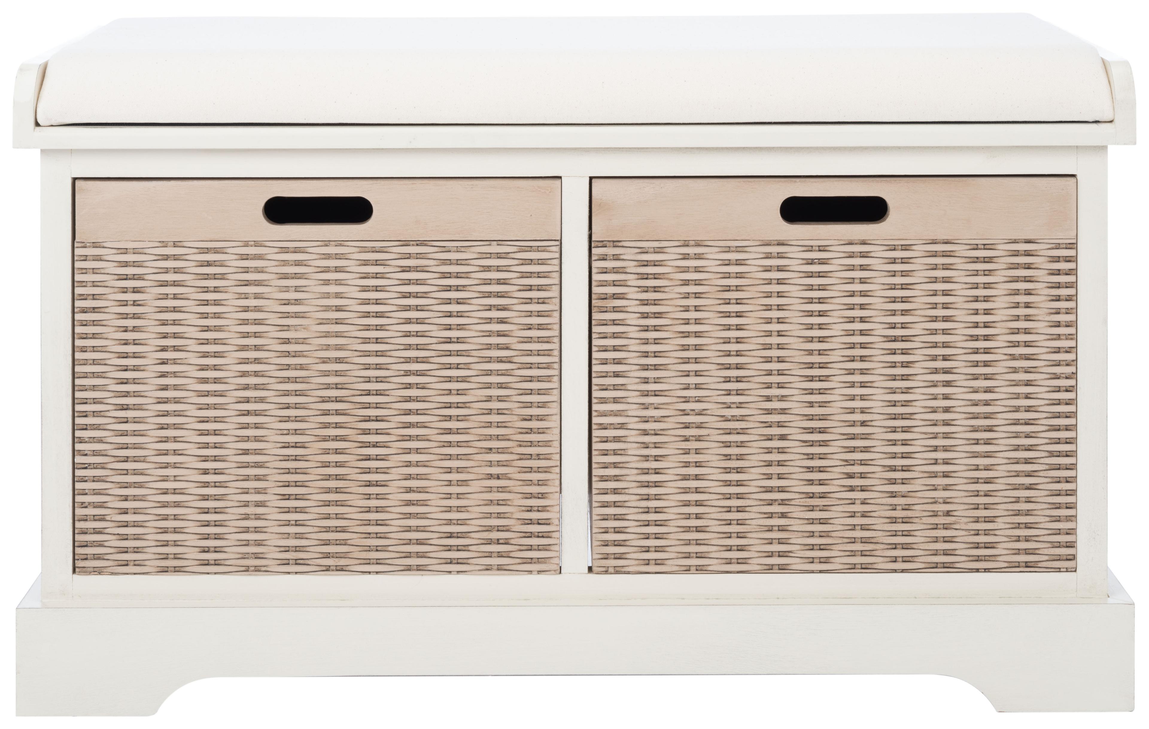 Landers 2 Drawer/Cushion Storage Bench - Distressed White - Safavieh