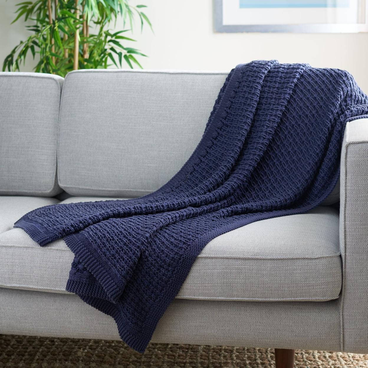 Indigo Knitted Cotton Larza Throw Blanket