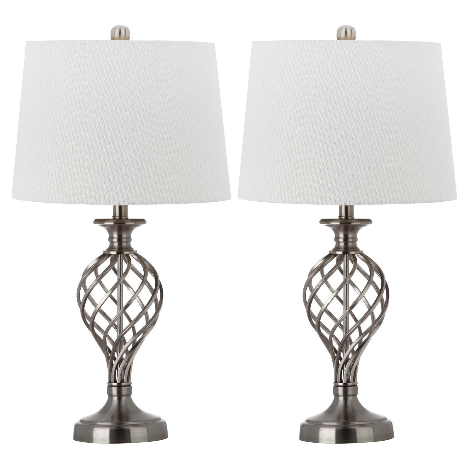 Aristocratic Silver Lattice Urn Table Lamp Set, Nickel Finish