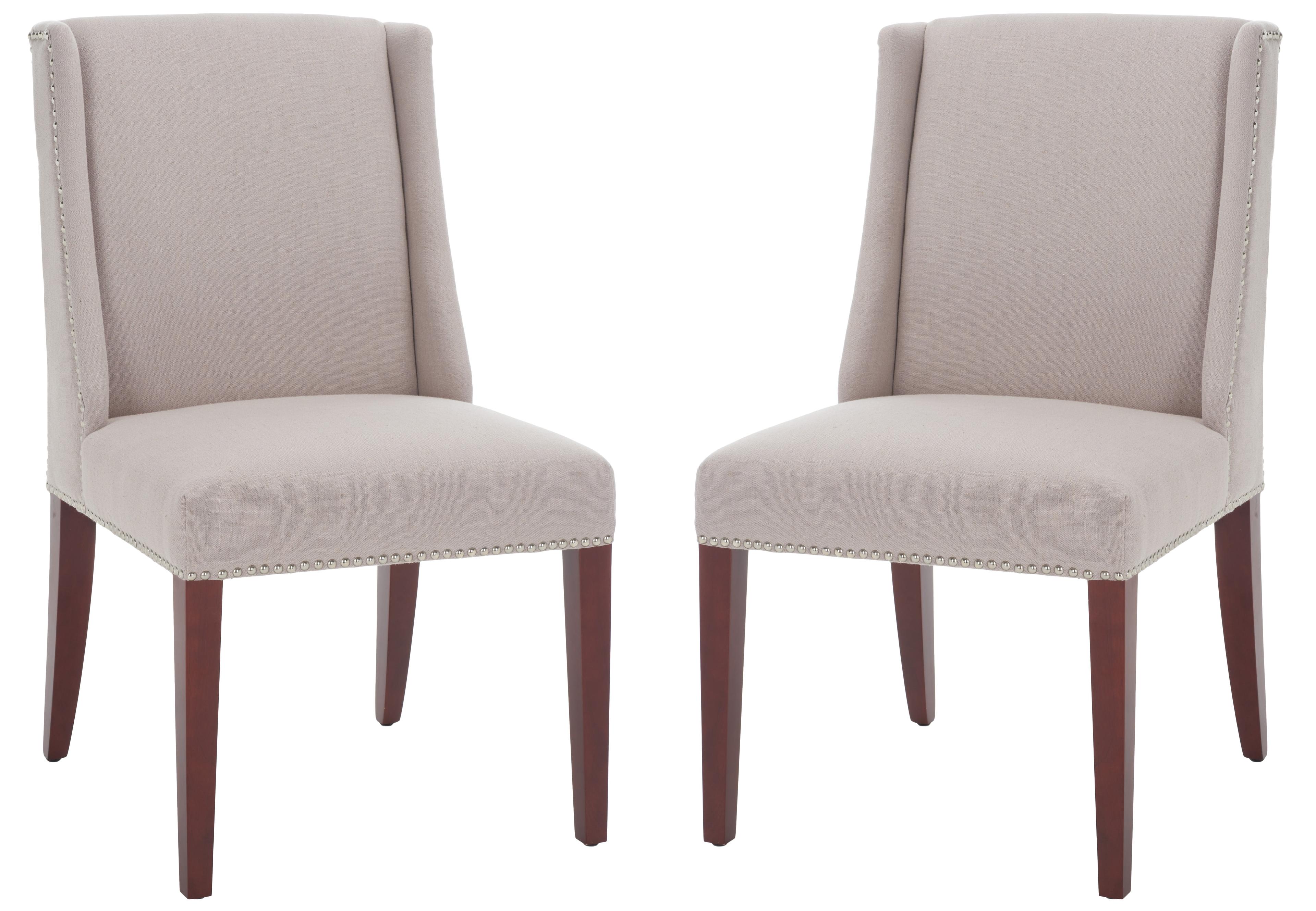 Beige Linen Upholstered Parsons Side Chair with Wood Legs