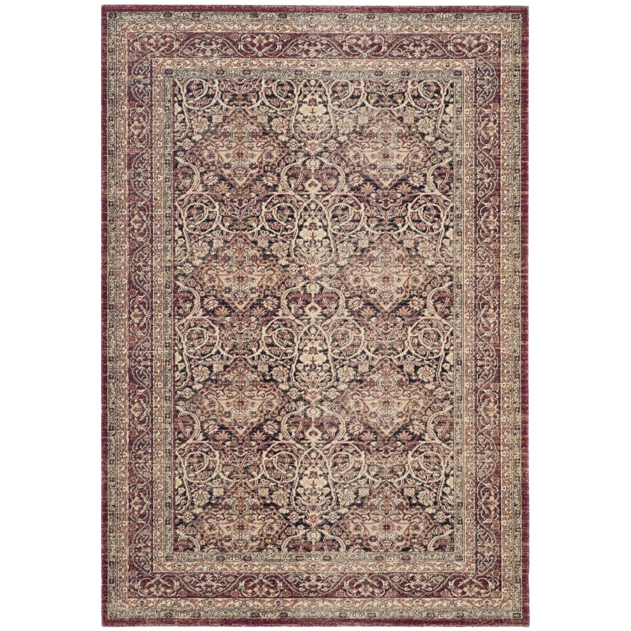 Navy and Red Persian Style Wool Area Rug, 5'1" x 7'6"