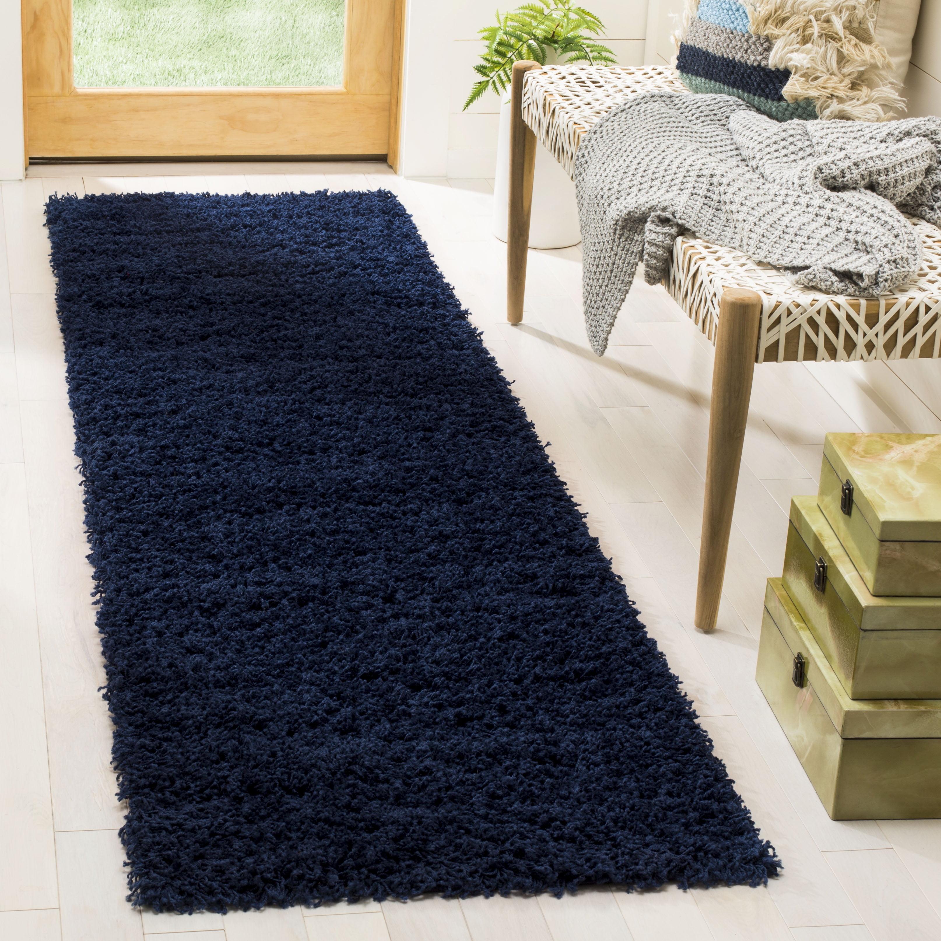Athens Shag SGAS119 Power Loomed Indoor Runner Rug - Navy - 2'3"x8' - Safavieh.