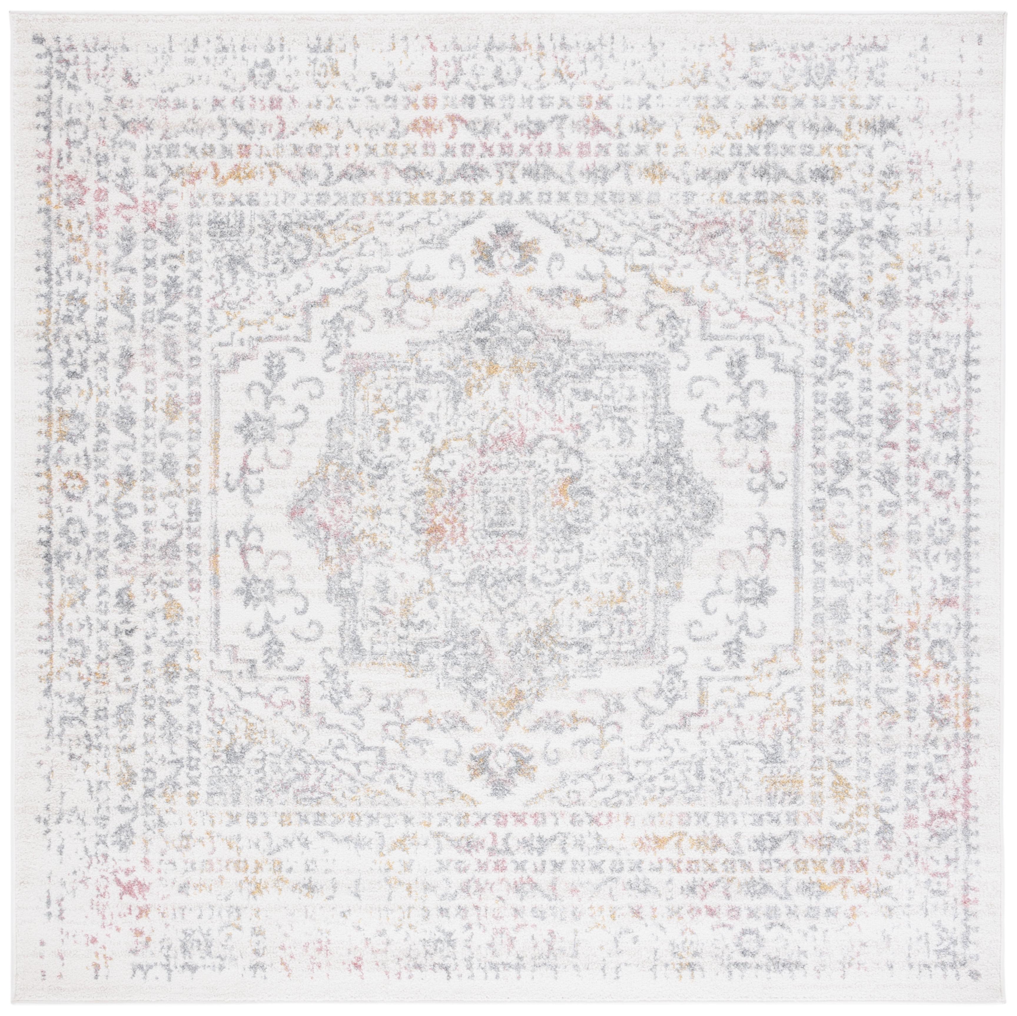 Layla LAY103 Power Loomed Area Rug - Ivory Grey/Pink - 6'7"x6'7" - Safavieh