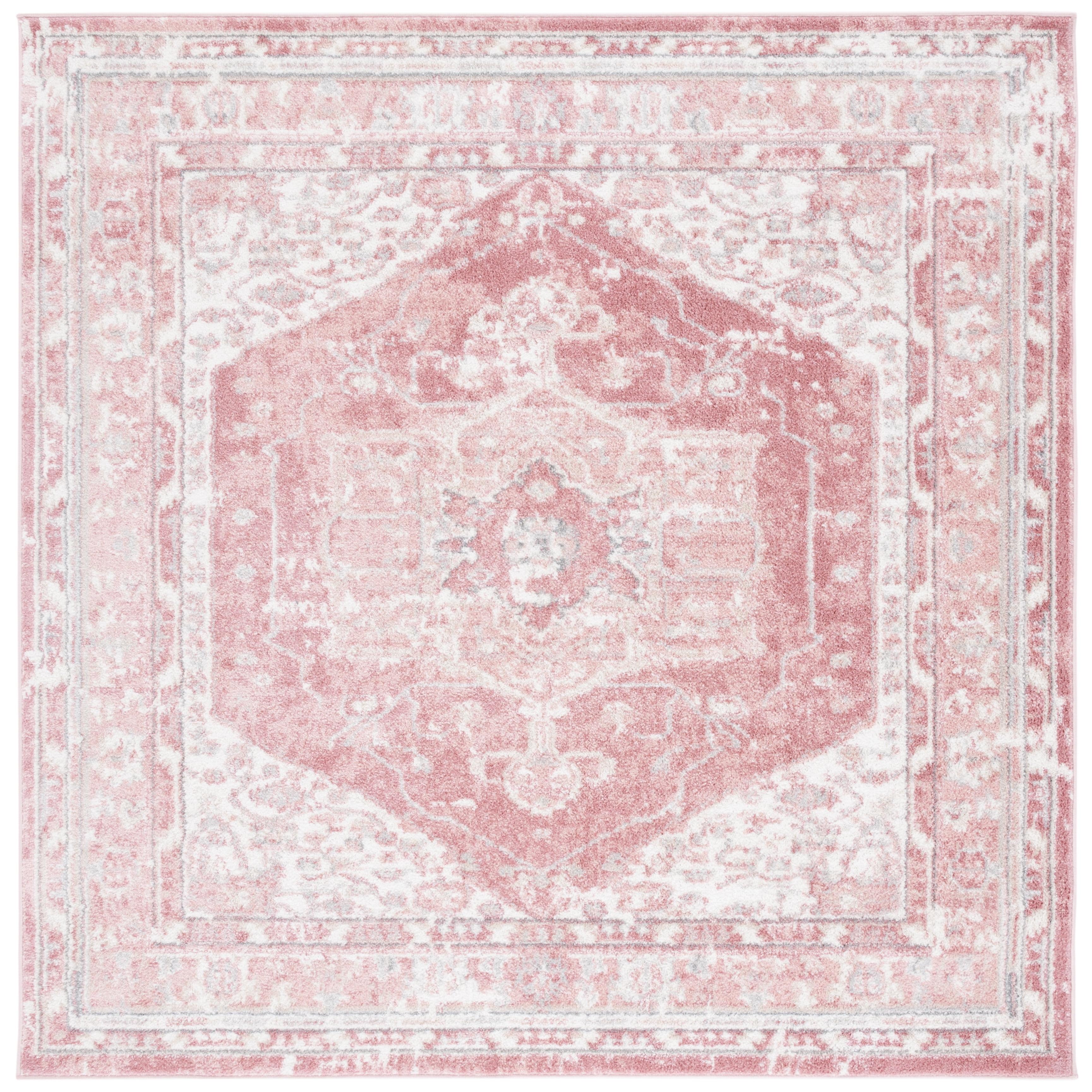Layla LAY108 Power Loomed Area Rug - Ivory Grey/Pink - 6'7"x6'7" - Safavieh