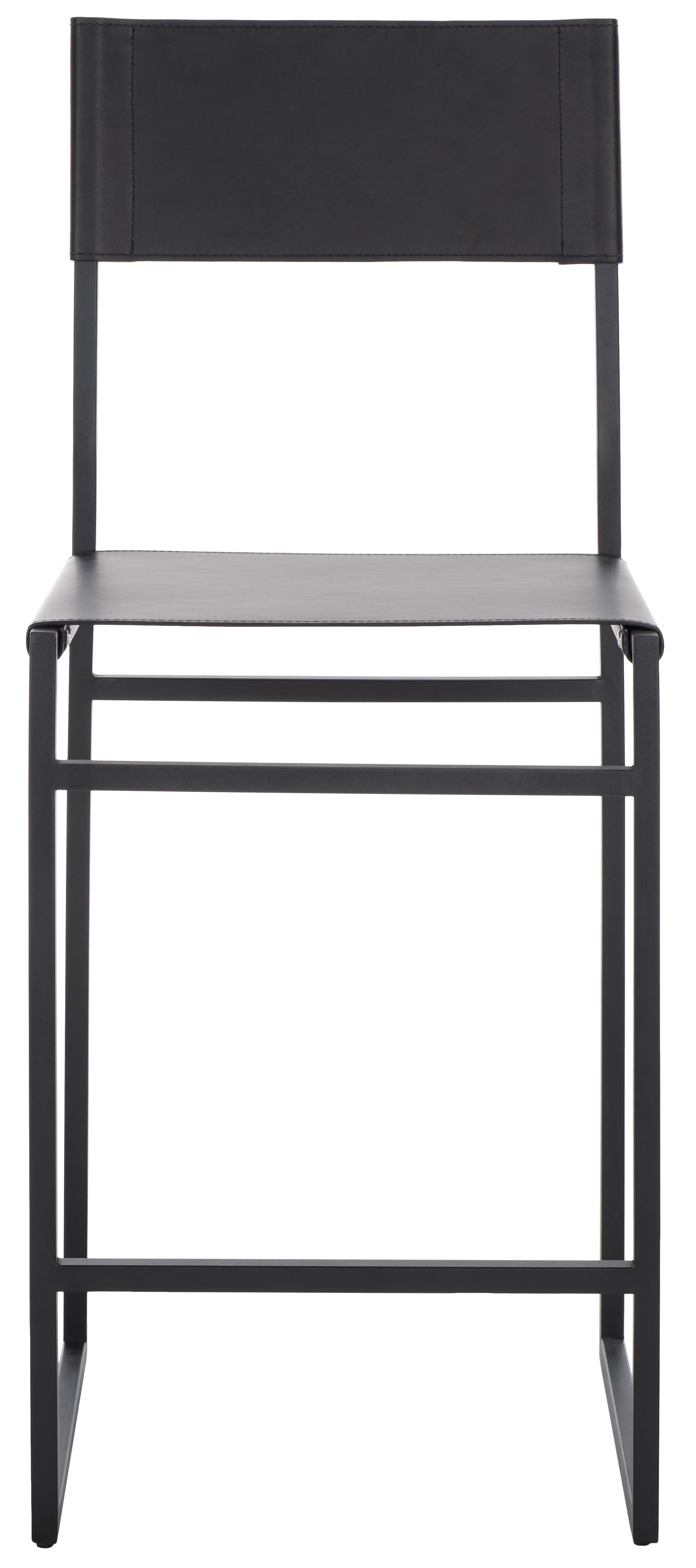 Layne Black Leather and Metal Minimalist Counter Stool