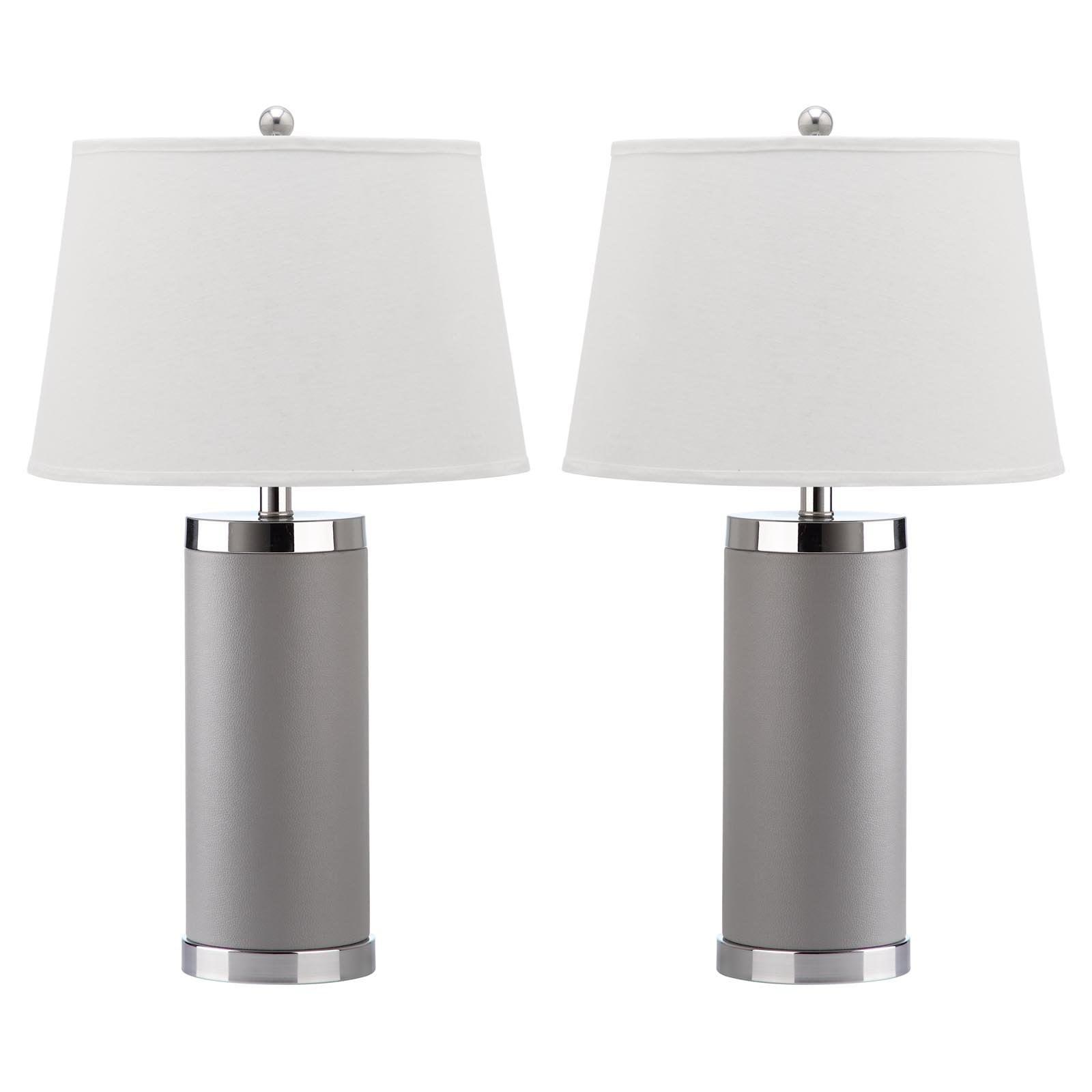 Navy Faux Leather & Chrome Cylinder Table Lamp Set