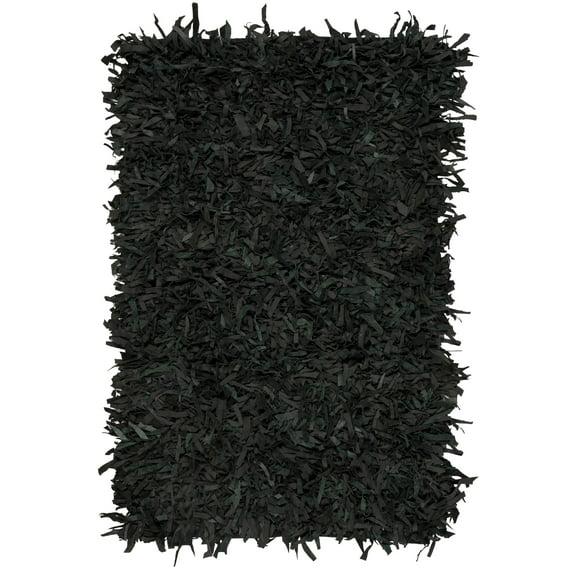 Leather Shag LSG601 Handwoven Accent Rug - Black - 3'x5' - Safavieh