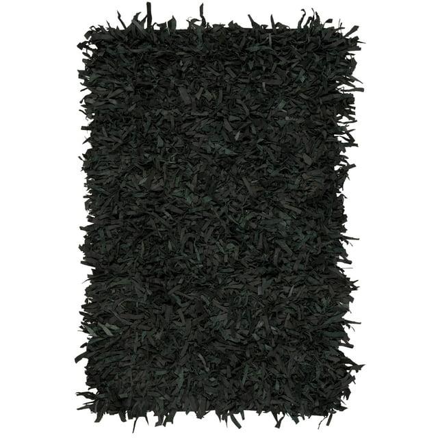 Leather Shag LSG601 Handwoven Accent Rug - Black - 3'x5' - Safavieh