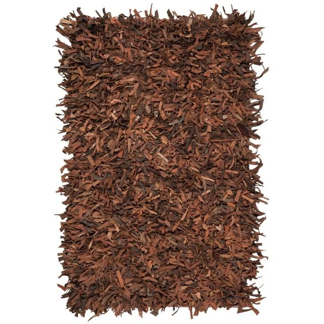 SAFAVIEH Leather Shag Dimitri Solid Area Rug, Saddle, 3' x 5'