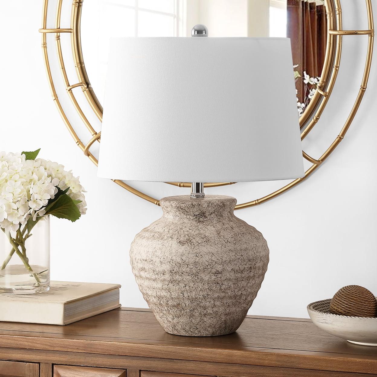 Ledger Light Grey Ceramic Table Lamp with White Shade