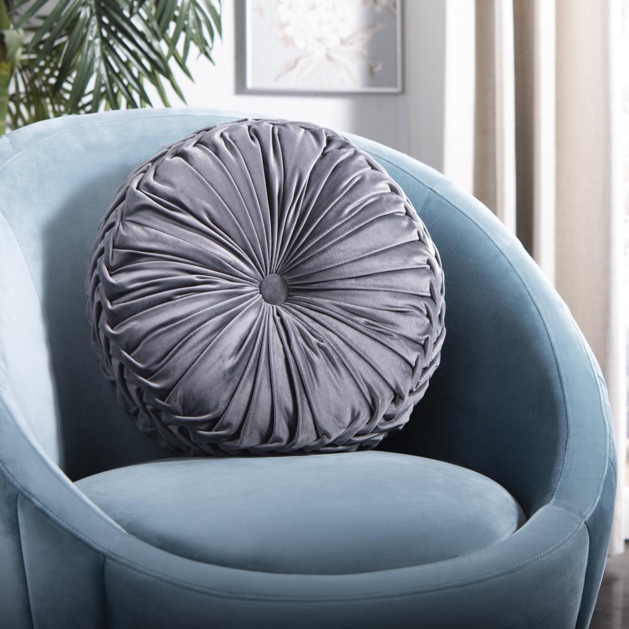 SAFAVIEH Leila 18" x 18" Round Tufted Plush Pillow, Grey