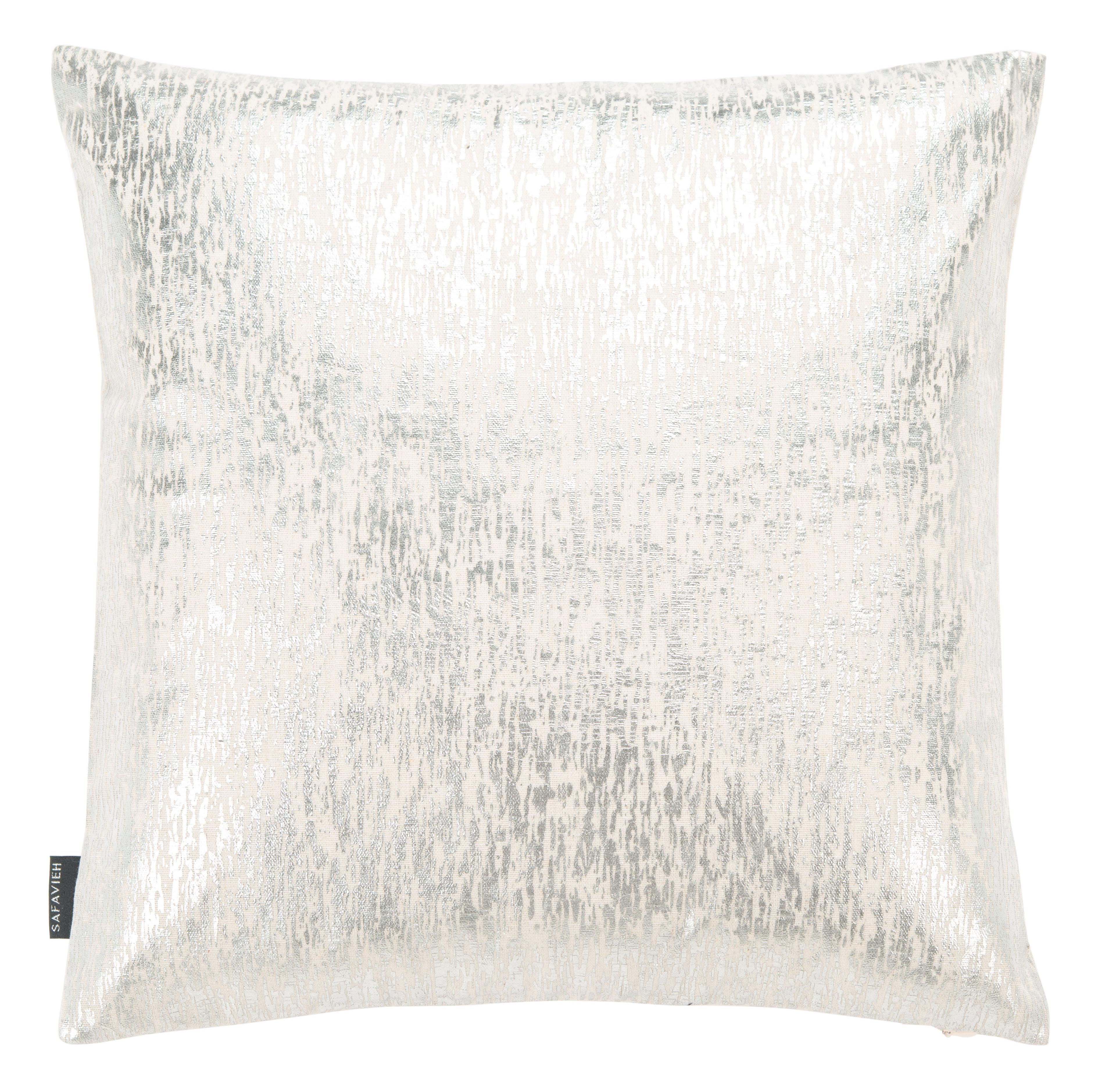 Letara 18'' Square Silver and White Metallic Throw Pillow