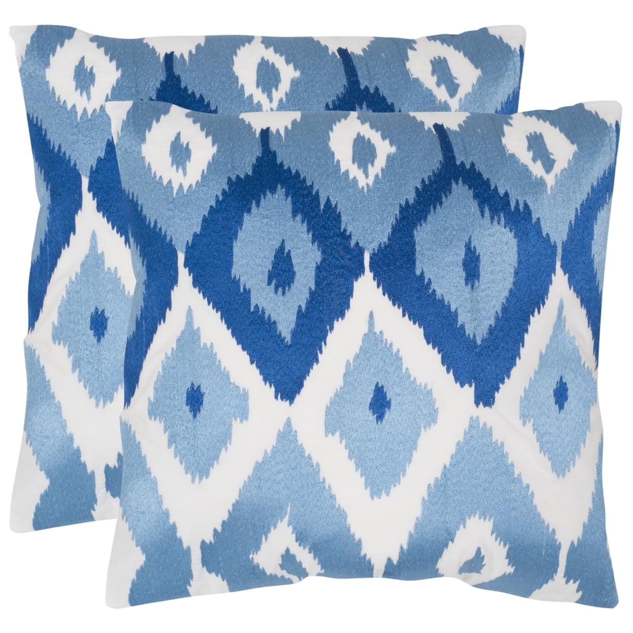 Blue Ikat Cotton 18" Square Throw Pillow Set