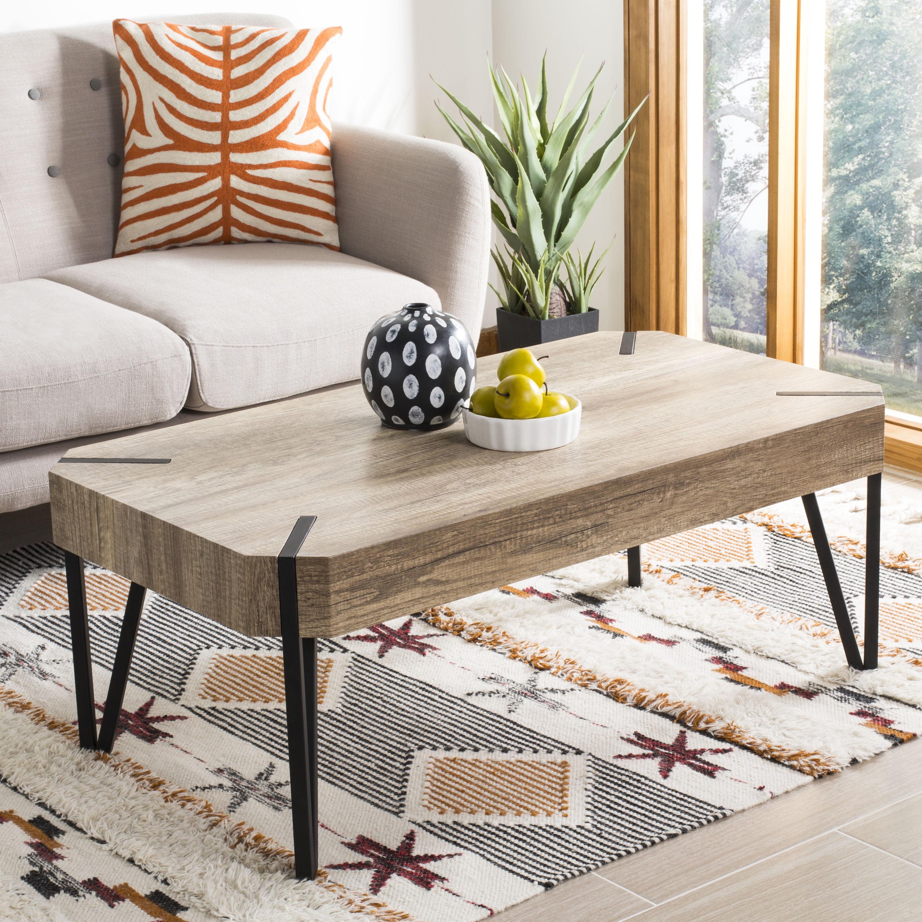 Rustic Mid-Century Brown Wood Coffee Table with Black Metal Legs