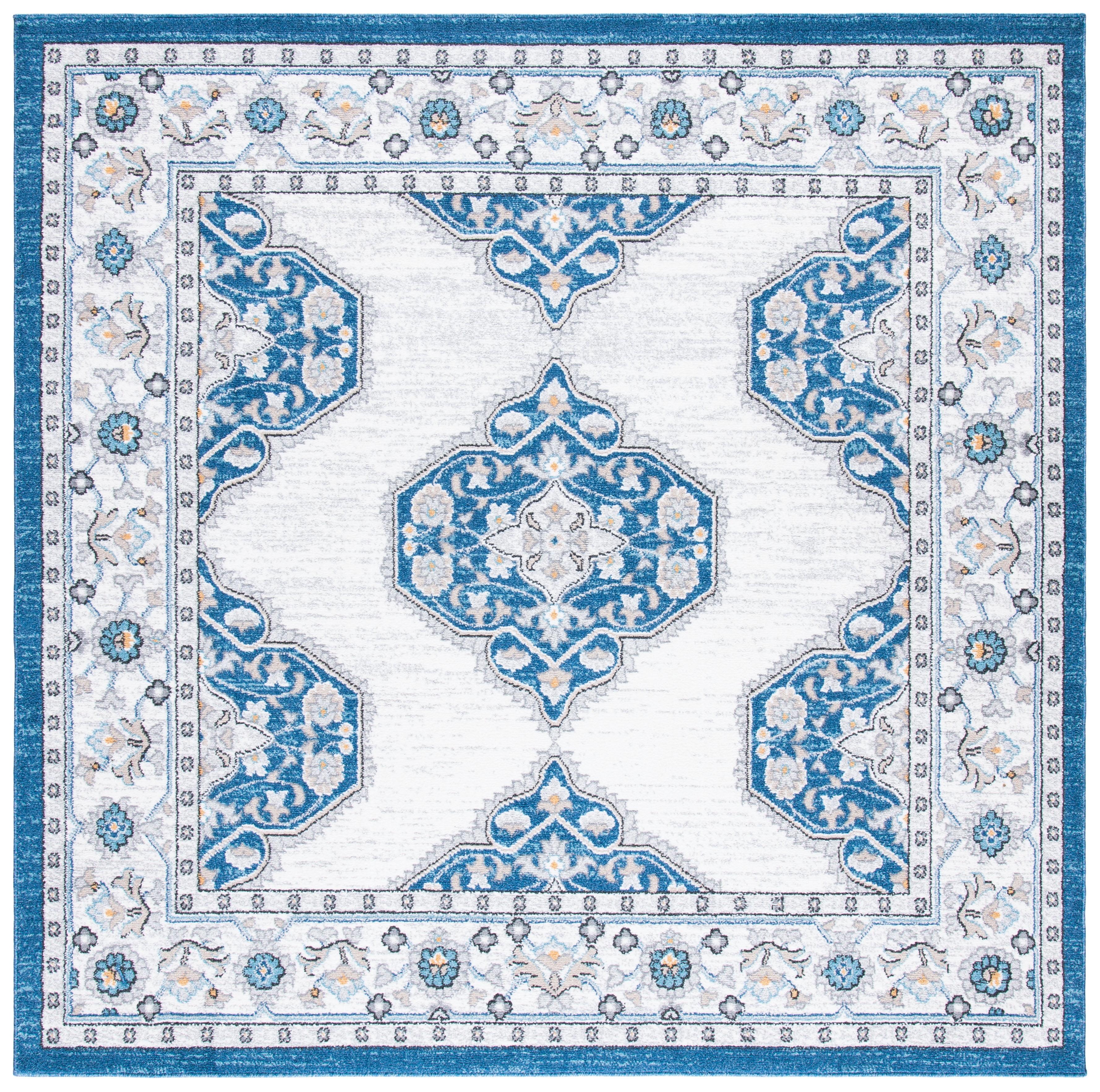 Braided Blue Floral Square Synthetic Easy-Care Rug