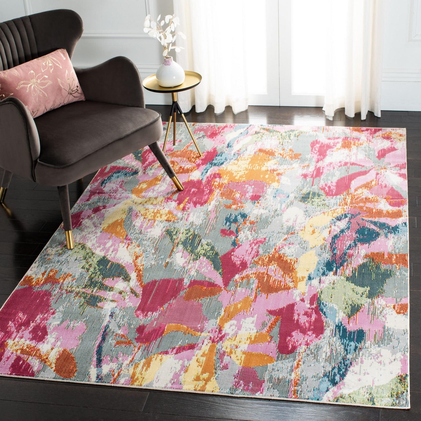 Lillian Gray and Pink Floral 4' x 6' Synthetic Area Rug