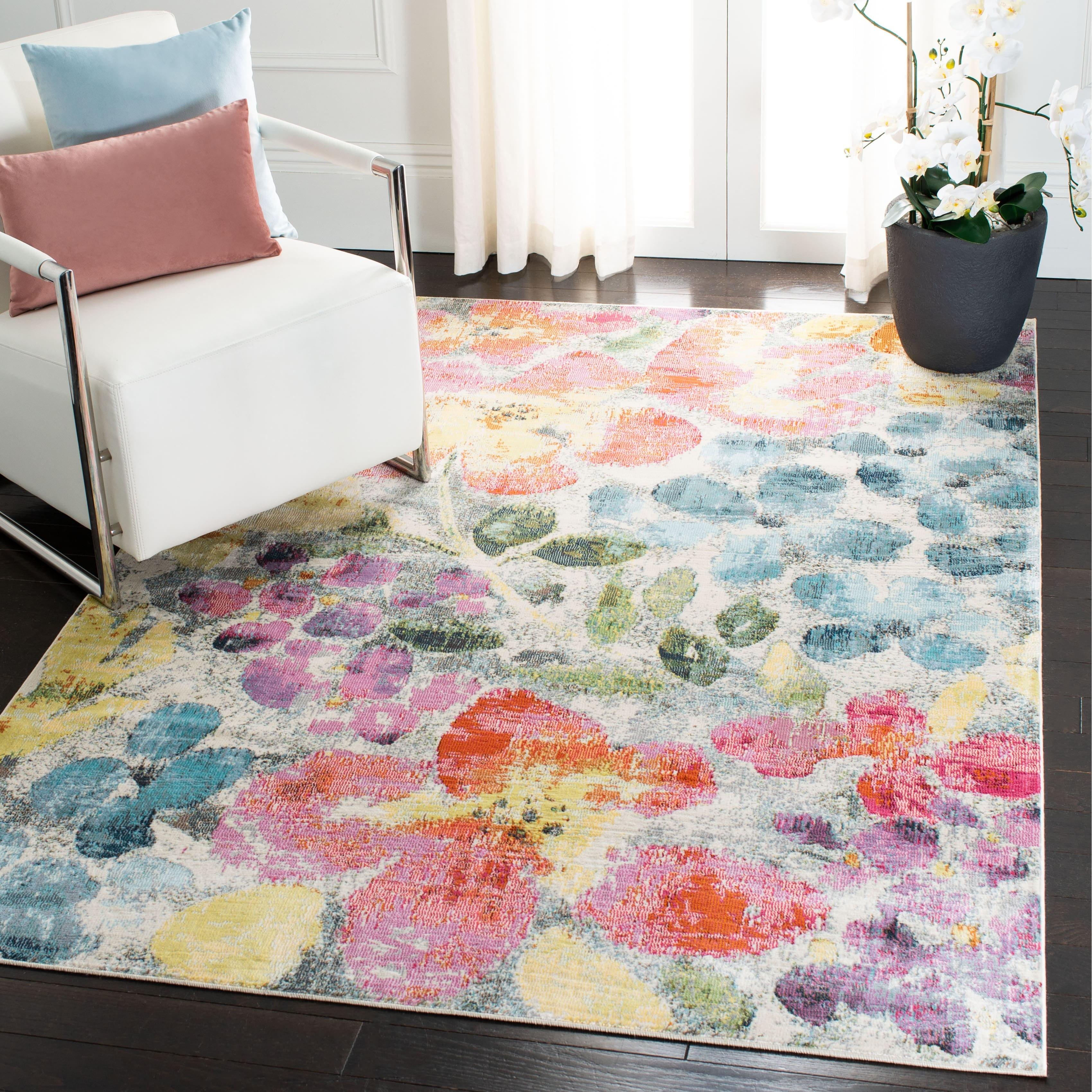 SAFAVIEH Lillian Camille Abstract Floral Area Rug, Blue/Yellow, 4' x 6'